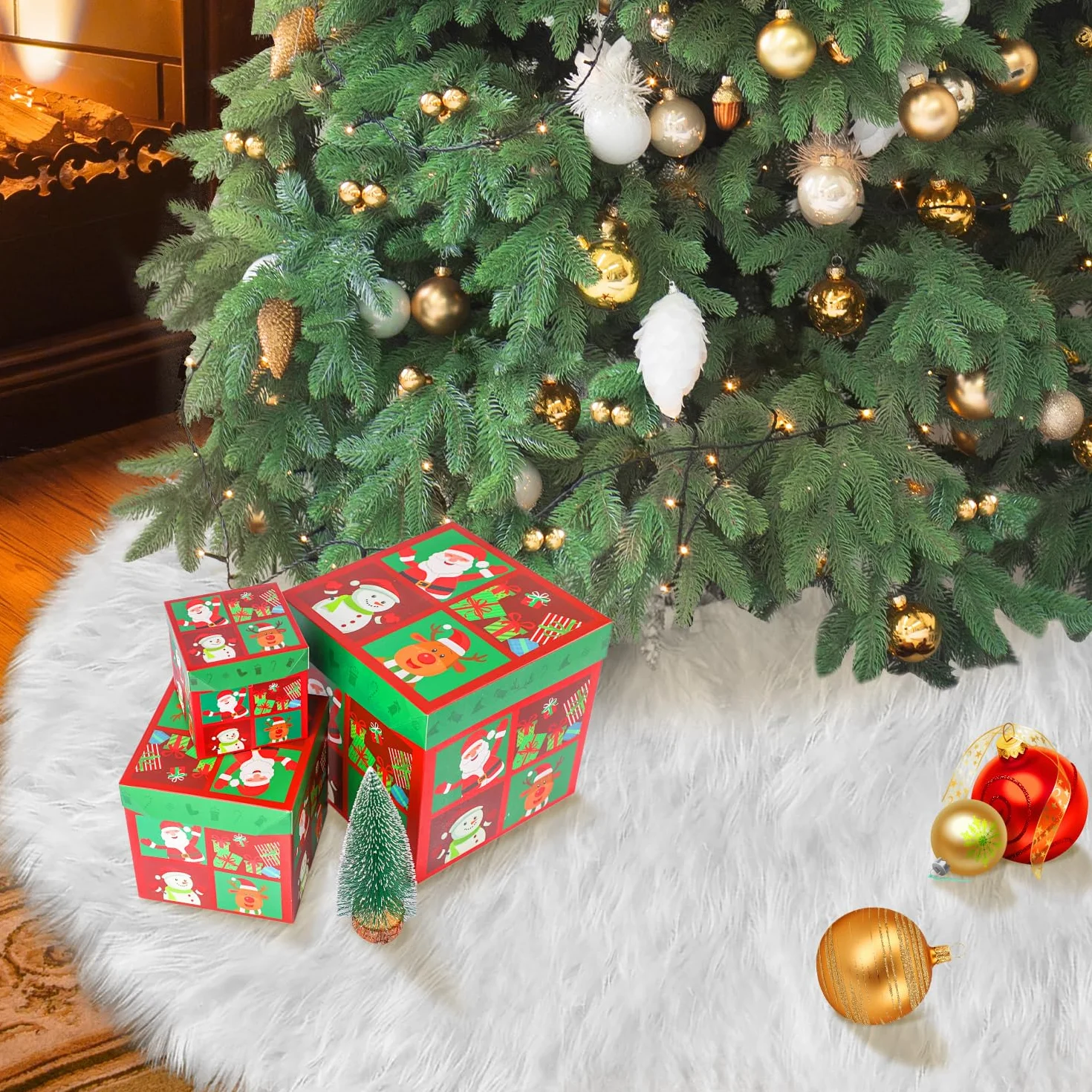 Falda Árbol Navidad 120 cm Blanco Felpa Decoración Navidad Tree Skirt
