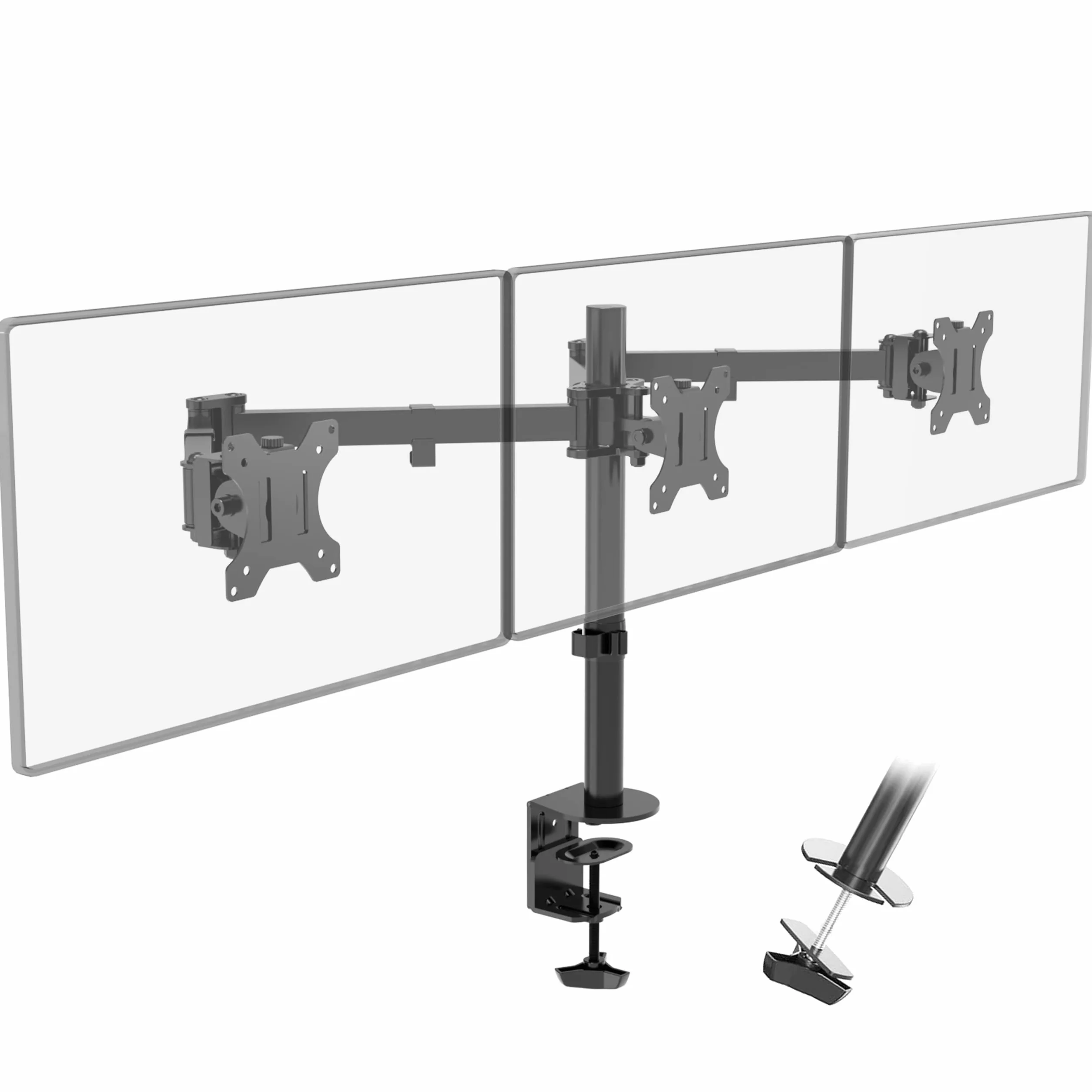 PUTORSEN Soporte de Tres Brazo de Escritorio Ajustable, para Pantalla de Monitor de TV, LCD y computadora de13-27, con Capacidad de Carga de 7kg para Cada Monitor