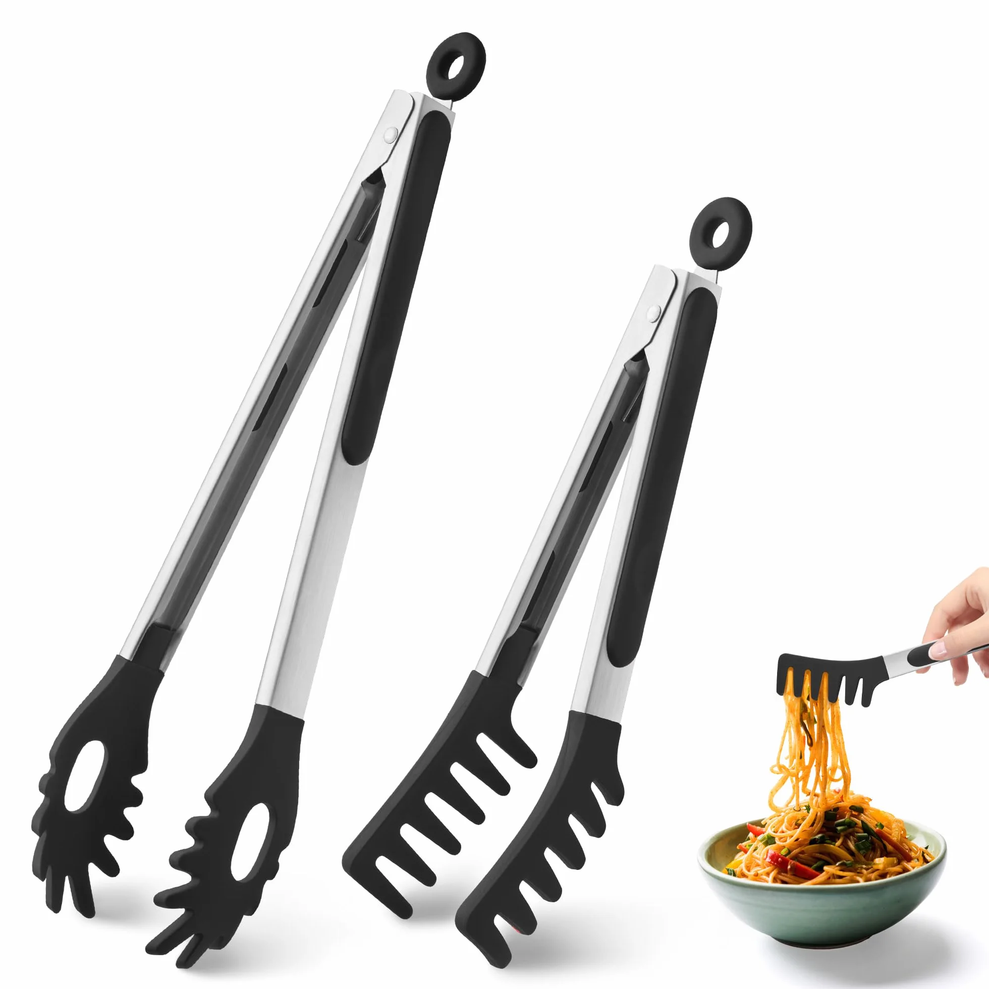 Pinzas de Pasta para Espaguetis de Silicona Resistentes al Calor 9 y 12 Pulgadas