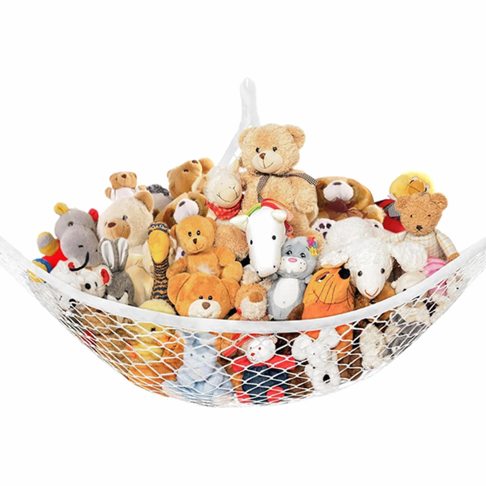 Hamaca grande para colgar peluches, almacenamiento retráctil de juguetes, organizador infantil, blanco