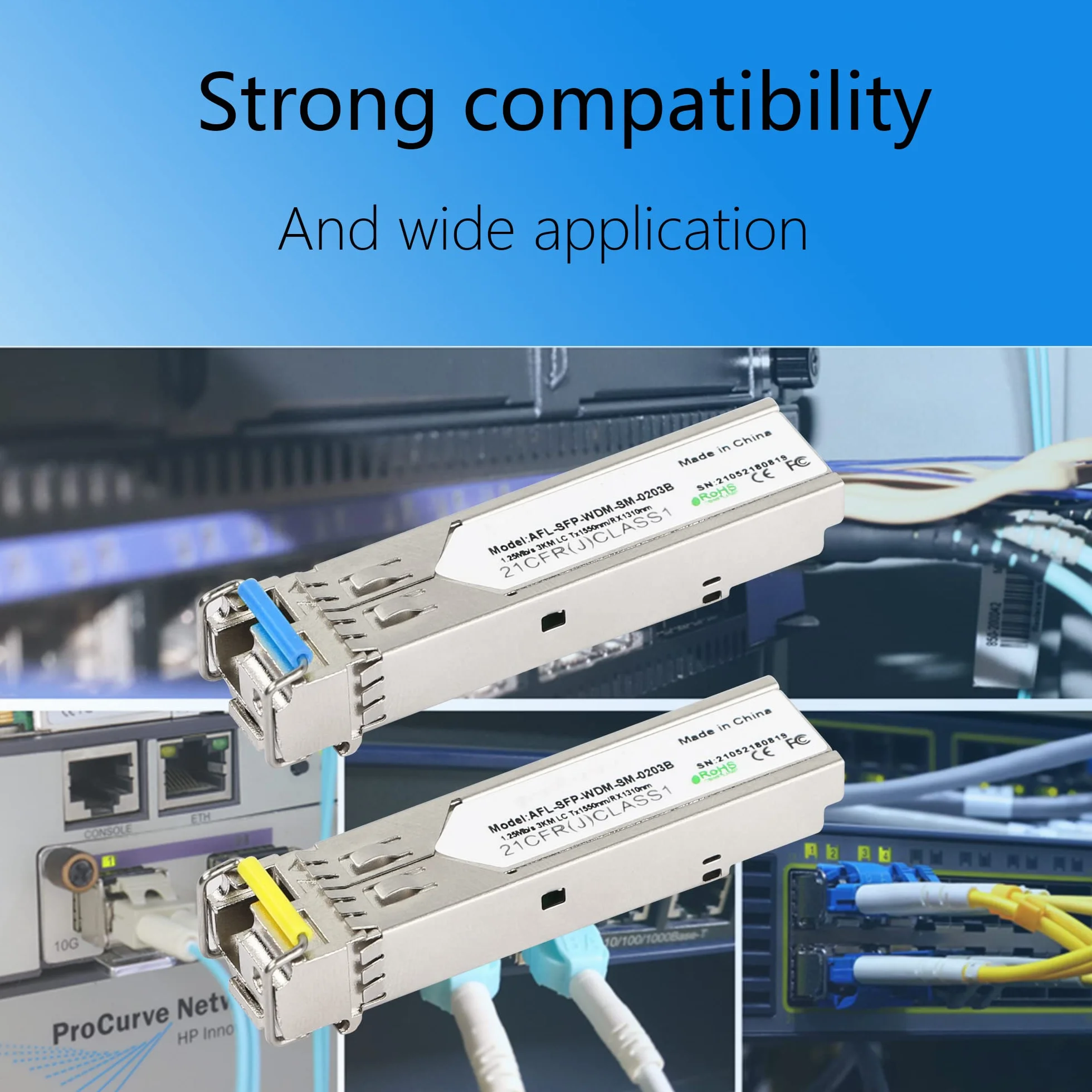 CERRXIAN Transceptor de fibra del módulo BIDI SFP LC del solo modo 1.25G, SFP-WDM-SM, 3KM LC Tx1550nm/Rx1310nm-1 par