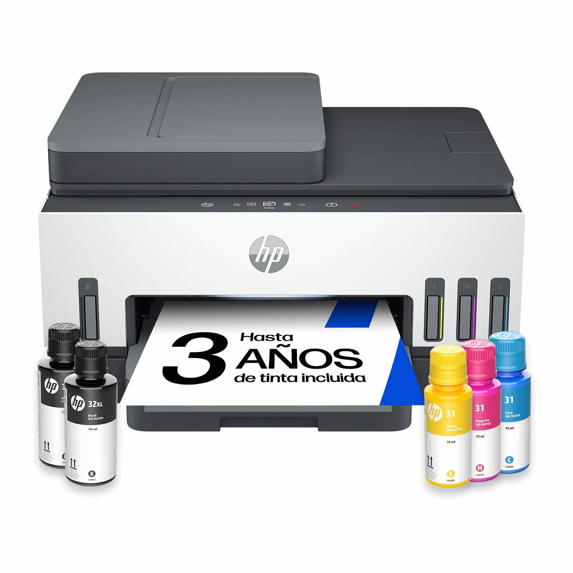 HP Smart Tank 7605 28C02A - Impresora A4 Multifunción con Deposito de Tinta Recargable, Impresión a Color, Escaner, Copiadora, Fax, Wi-Fi, Smart App, Blanco y Negro