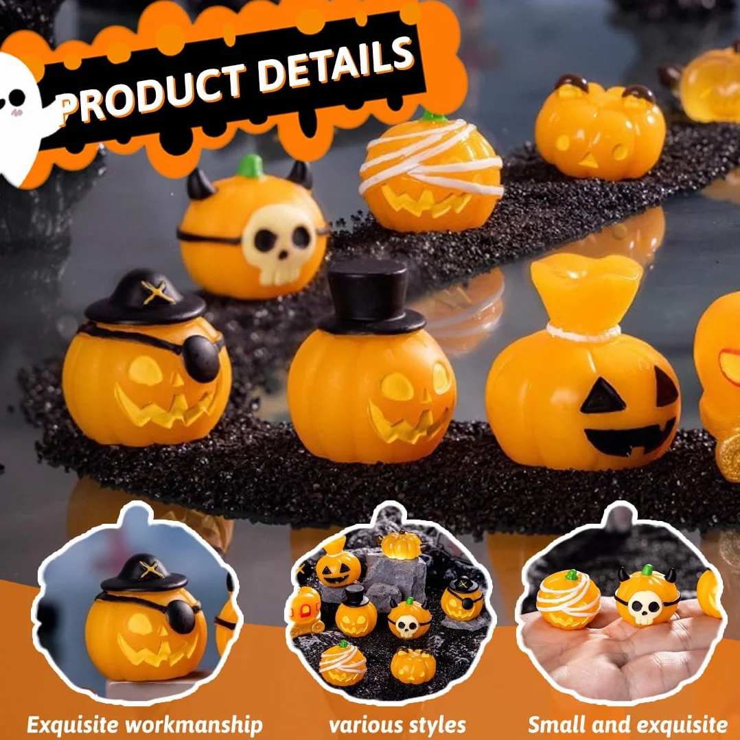 Miniatura Halloween Decoración, Adornos de Resina para Calabaza Figuras, Decoraciones para el Hogar