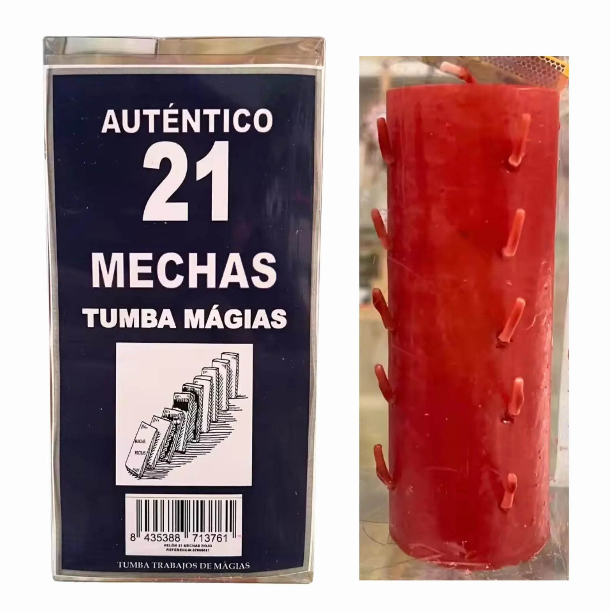 Velón Rojo 21 Mechas Tumba Magias y Amarres con Instrucciones