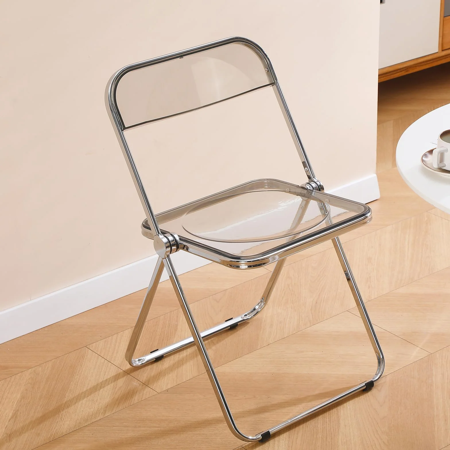Silla Plegable Acrílica Transparente Moderna Gris Apilable Ahorra Espacio