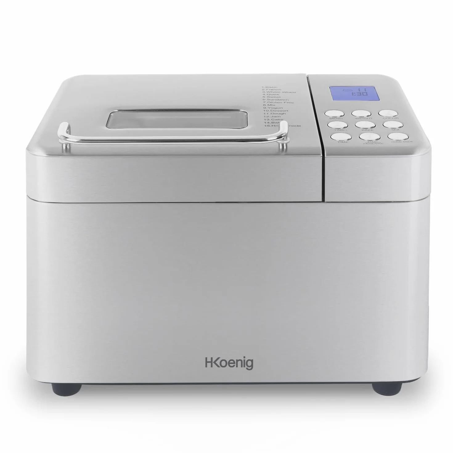 H.Koenig BAKE440 Máquina de pan, 15 Programas, 3 Tamaños de pan, Hasta 1kg de pan, Función de inicio retardado/calentamiento, Dispensador de cereales, Bol antiadherente extraíble, Pantalla LCD, 600W