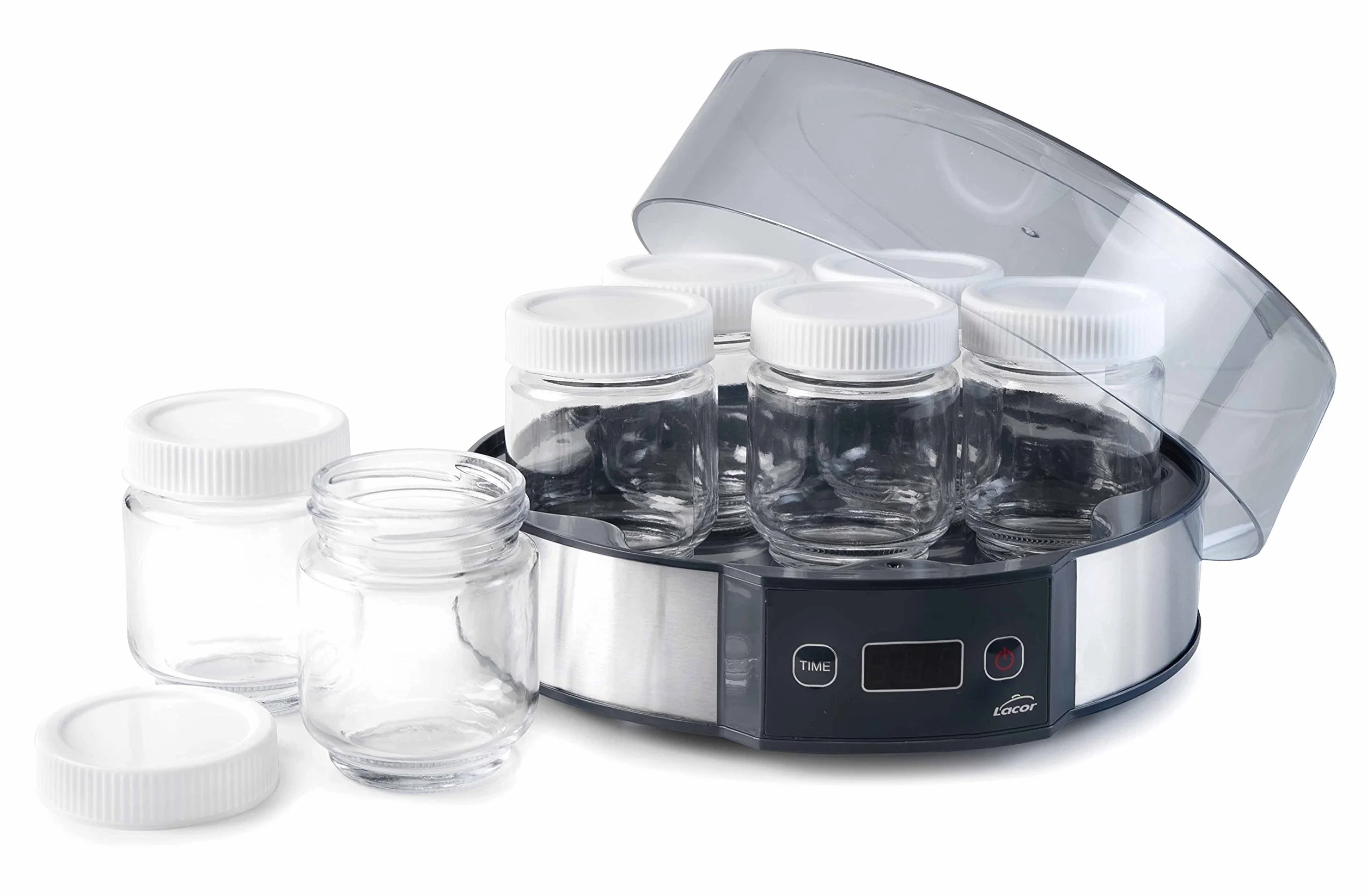 LACOR 69245 Yogurtera 7 Vasos Tapa Cristal Temporizador 20 W