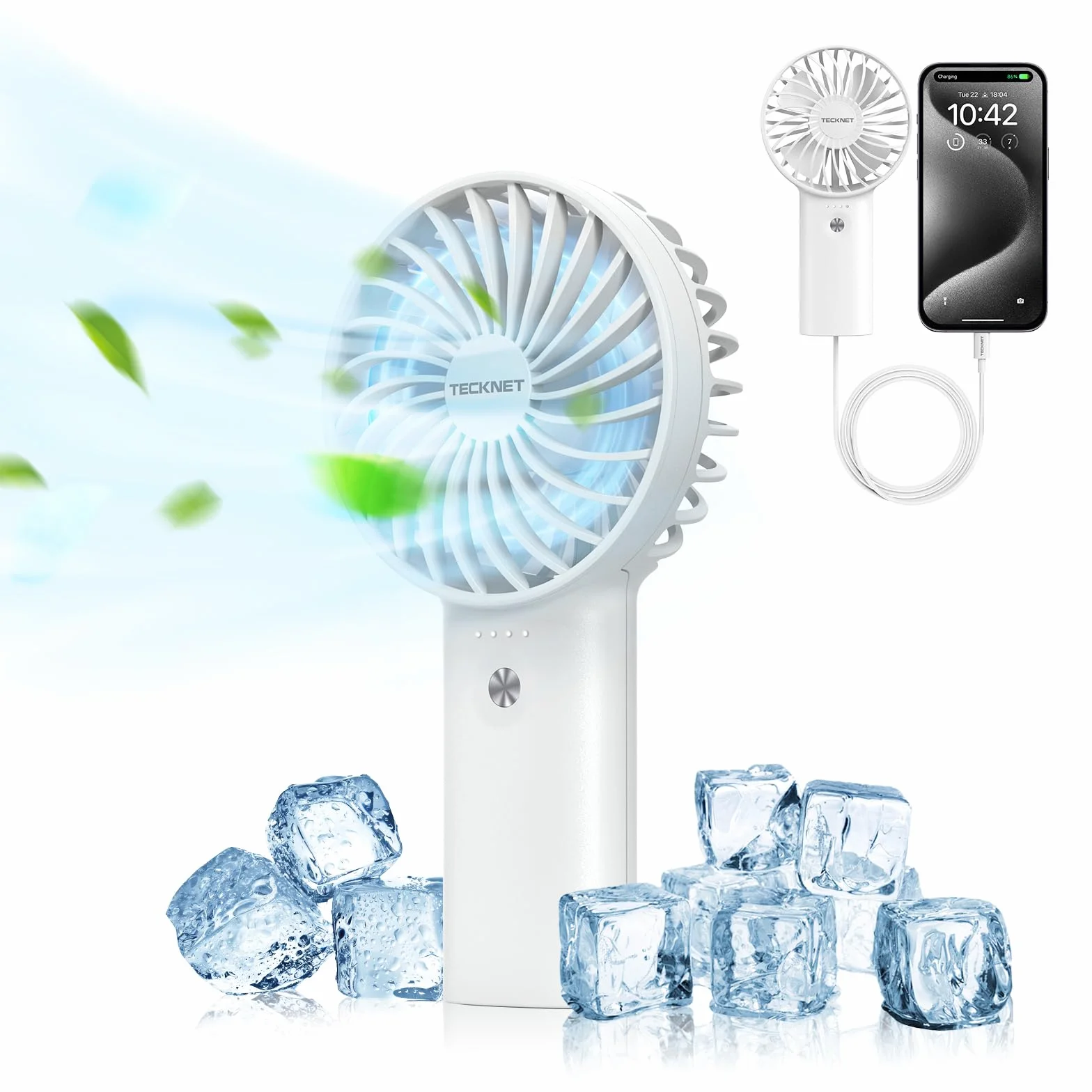 TECKNET ventilador de mano, 7000mAh ventilador portatil usb con Función de Energía Móvil，Ajustable 3 Velocidades ventilador pequeño recargable el Oficina, Hogar, Viajes, Exterior