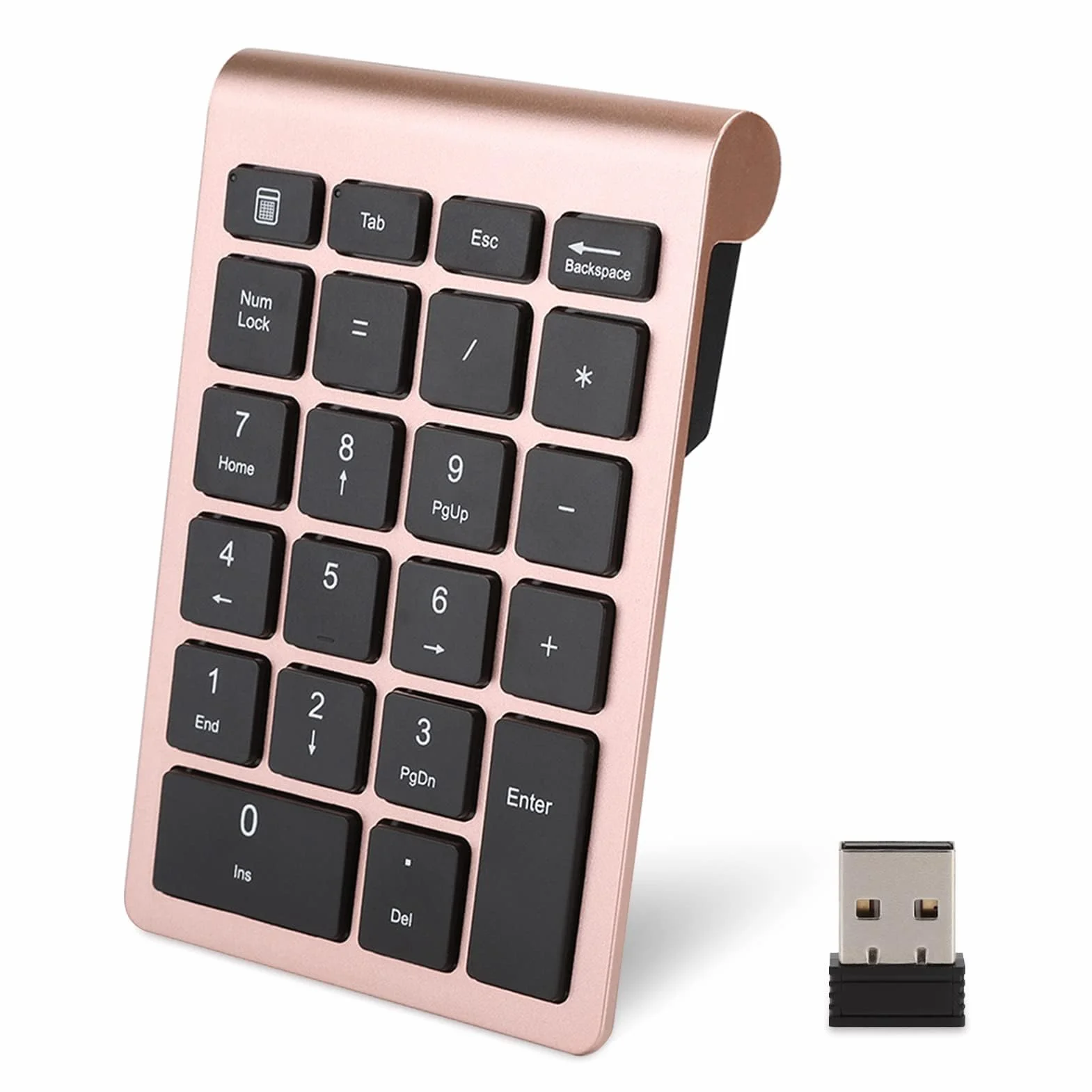 Agatige Mini Teclado Numérico de 22 Teclas, Teclado Numérico Inalámbrico Portátil de 2.4G con Receptor USB para Computadora de Escritorio Portátil Entrada de Datos de Acceso Directo a PC(Oro Rosa)
