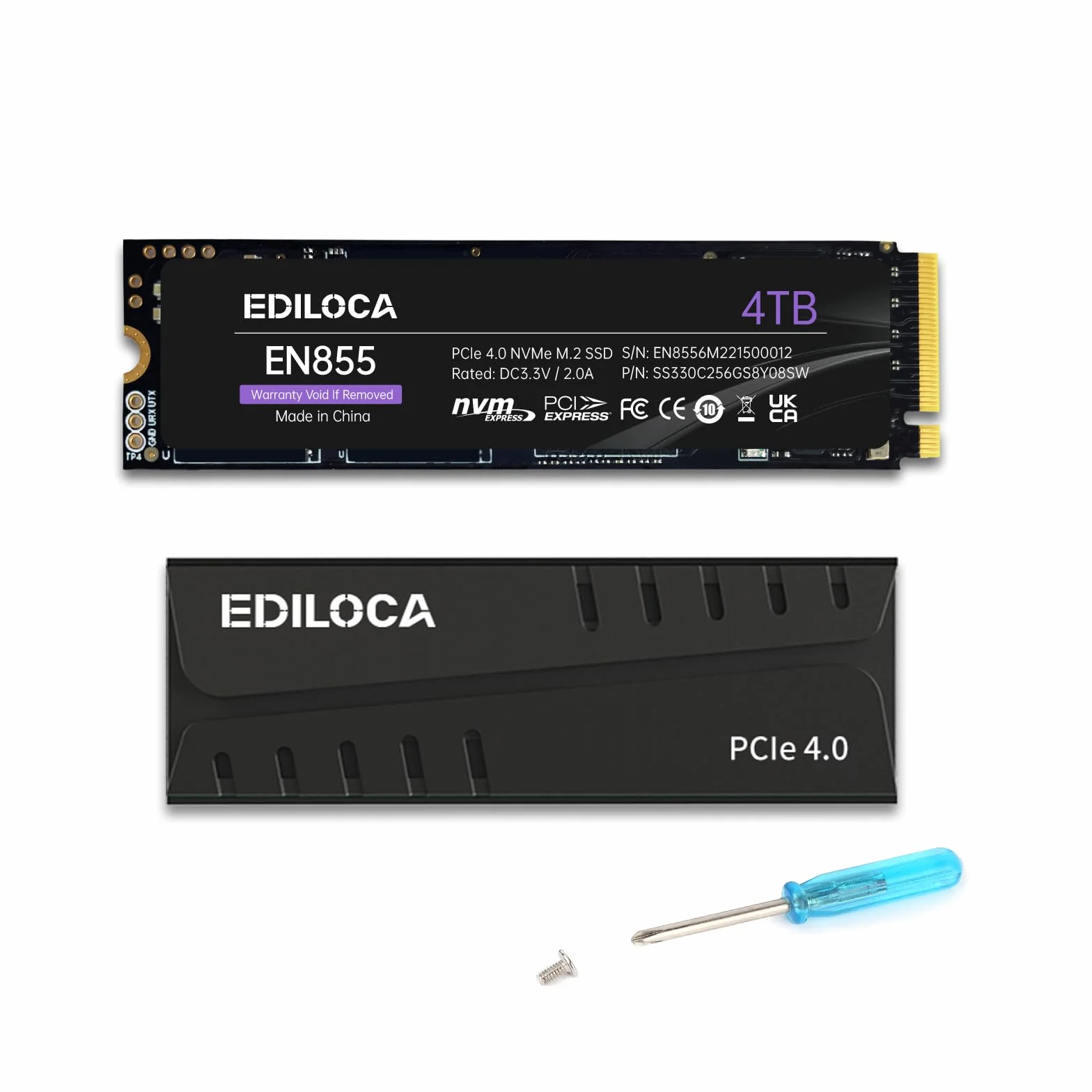 Ediloca Disco Duro Interno para Videojuegos con disipador de Calor, 4 TB hasta 7400 MB/s, PCIe Gen4, NVMe1.4 M.2 2280, 3D NAND TLC, Unidad Interna de Estado sólido, 4 GB de caché de Memoria caché de