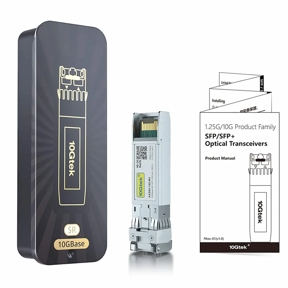 10Gtek 2-Piezas 10G SFP+ SR Multimodo Transceiver, 10GBase-SR LC Módulo Compatible para Cisco SFP-10G-SR, Meraki, Mikrotik S+85DLC03D, Ubiquiti UniFi, Netgear, Zyxel, D-Link, TP-Link, Open Switch
