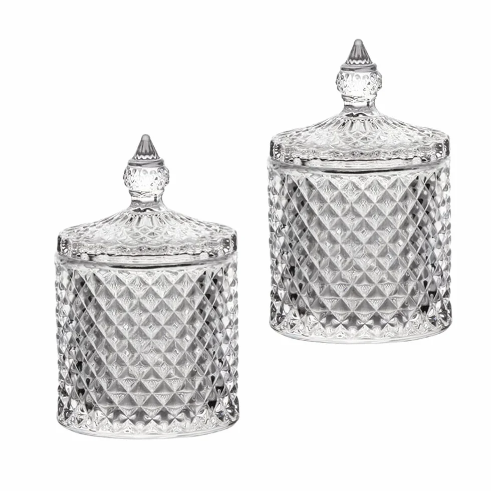 Organizador de Bolas de algodón y Soporte de hisopo, Cristal Transparente para encimera, tarros con Tapa, tarros de boticario, Organizador de Maquillaje para Almohadillas