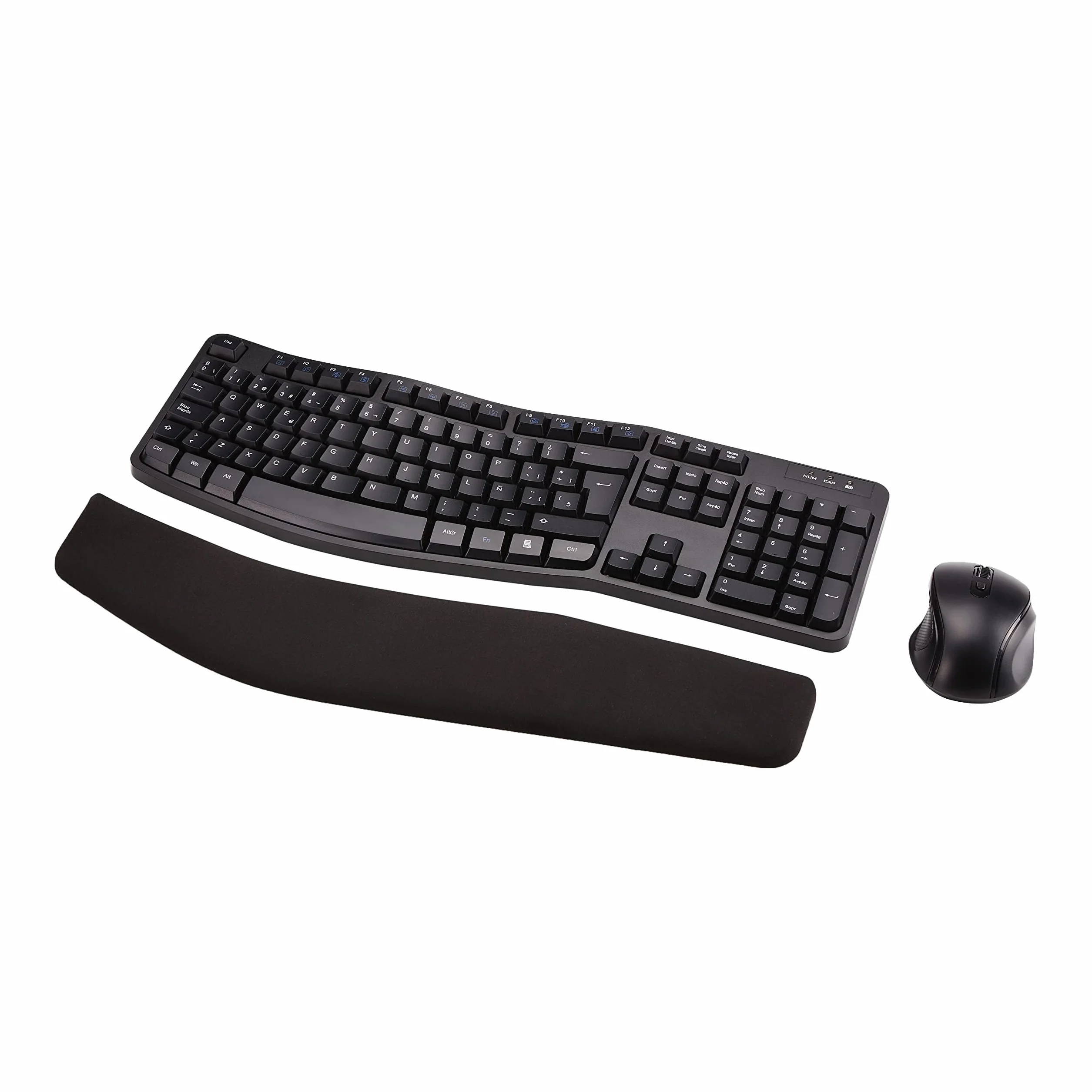 Amazon Basics Conjunto de Teclado y ratón inalámbricos ergonómicos (Teclado español), Negro
