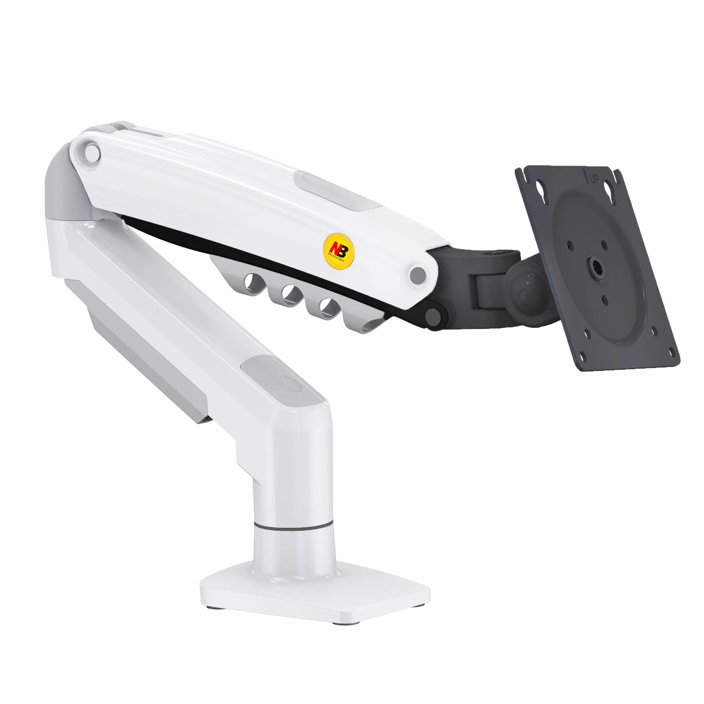 Soporte de Escritorio con Resorte de Gas para Pantallas LCD de 17″-32″, Blanco, VESA 75 mm y 100 mm, rotación de 360°, para un Peso de 2 a 9 kg
