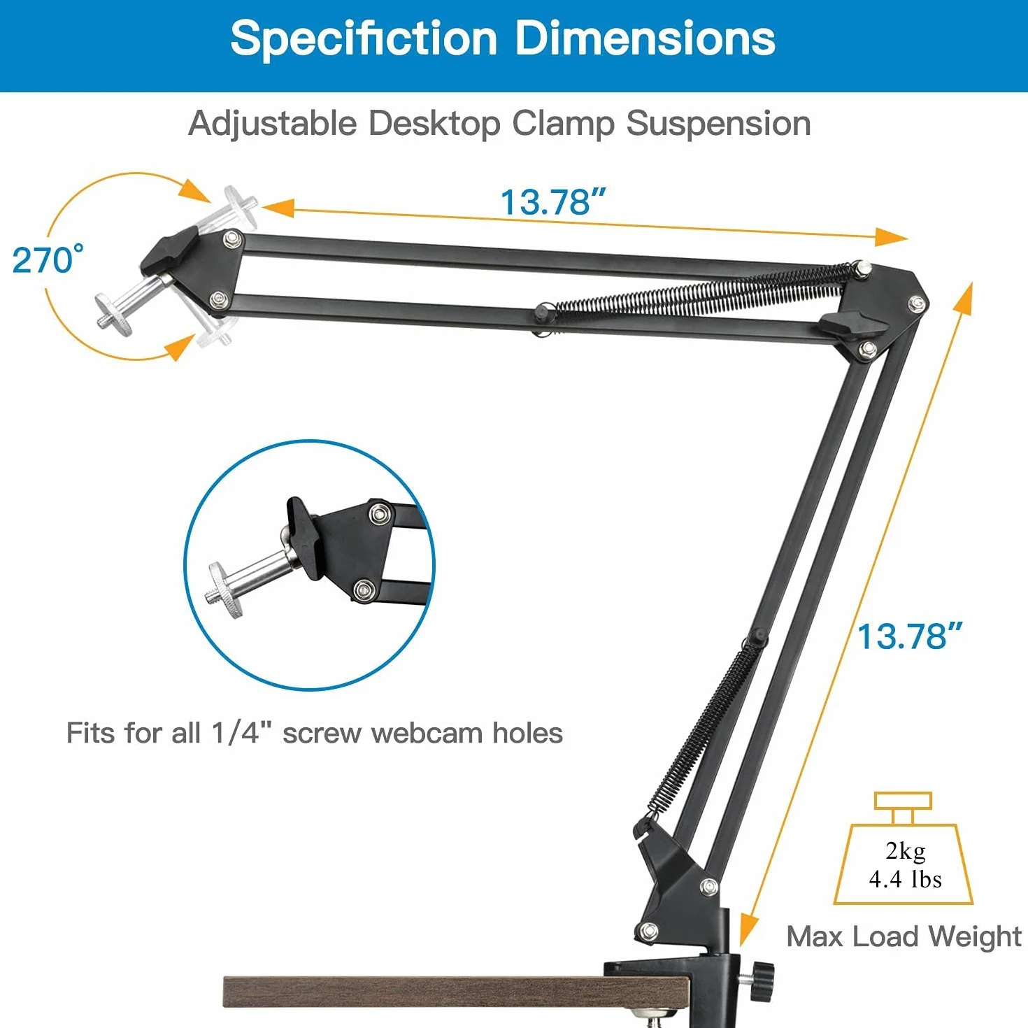 Tencro Soporte para cámara Web Soporte para teléfono Suspensión Brazo de Tijera Cámara Web Soporte para trípode de teléfono para teléfonos móviles, Logitech Webcam C920 C930 C922 C615, etc.