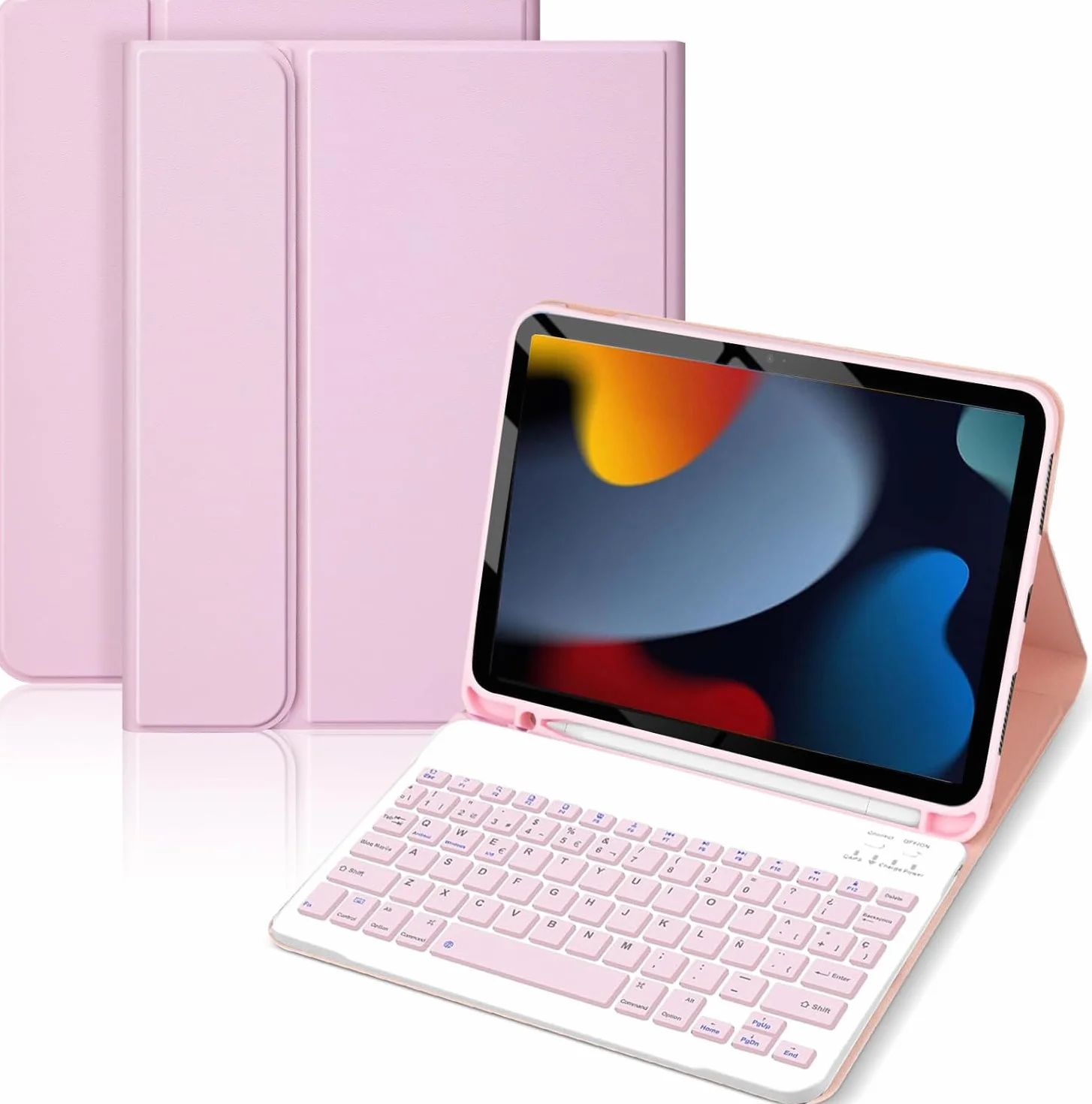Funda Teclado para iPad 9ª Gen 2021/8ª Gen 2020/7ª Gen 2019/ Air 3 / Pro 10.5, Soporte para Lápiz y Teclados Recargable, [Español] Magnético Desmontable Bluetooth Teclado (Rosa)