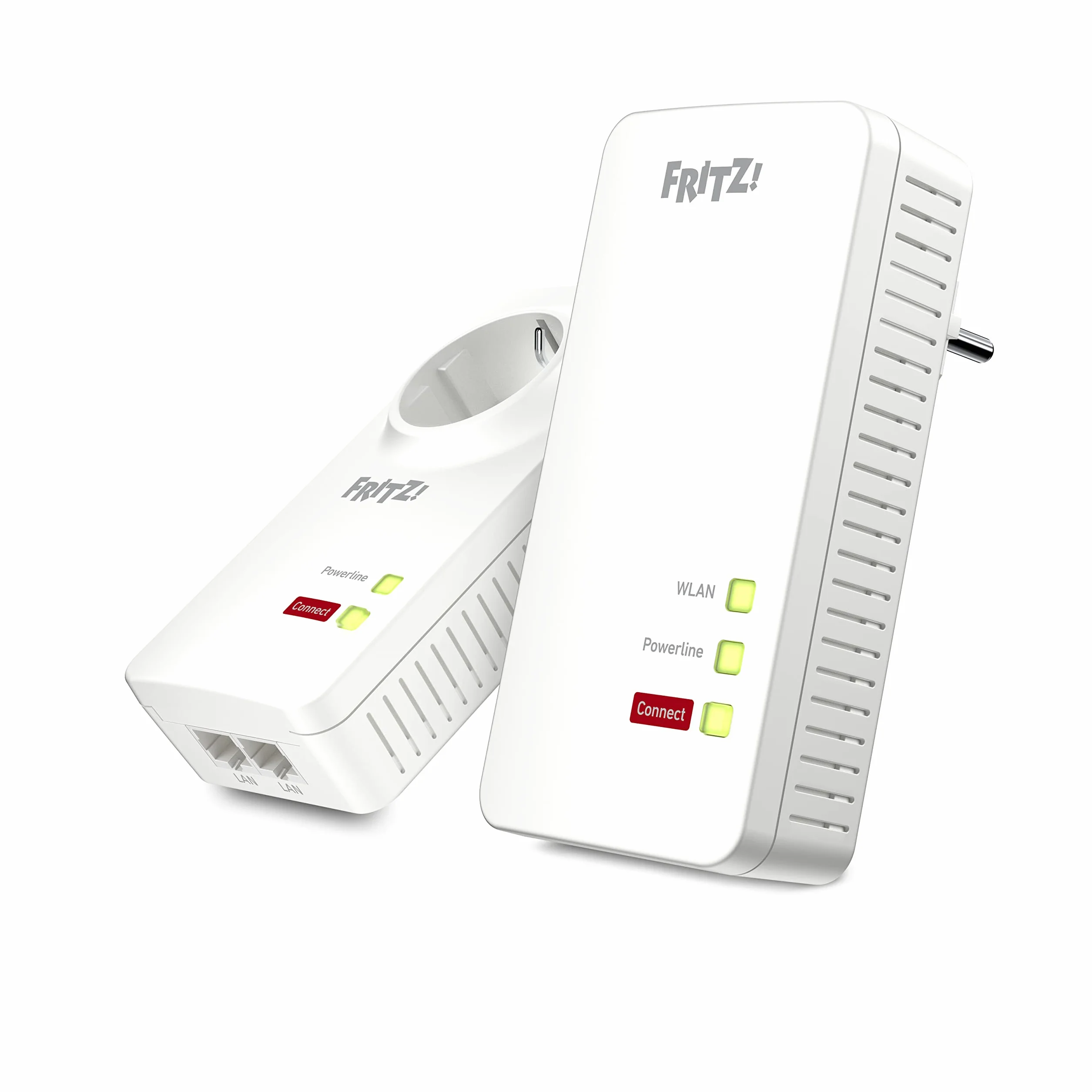 Fritz!Powerline 1260 WLAN Set International - Adaptador/Extensor de Red por línea eléctrica, PLC, IEEE P1901, 1200 Mbps, Base WiFi AC integrada, Mesh, 1 Puerto Gigabit, Interfaz en Español