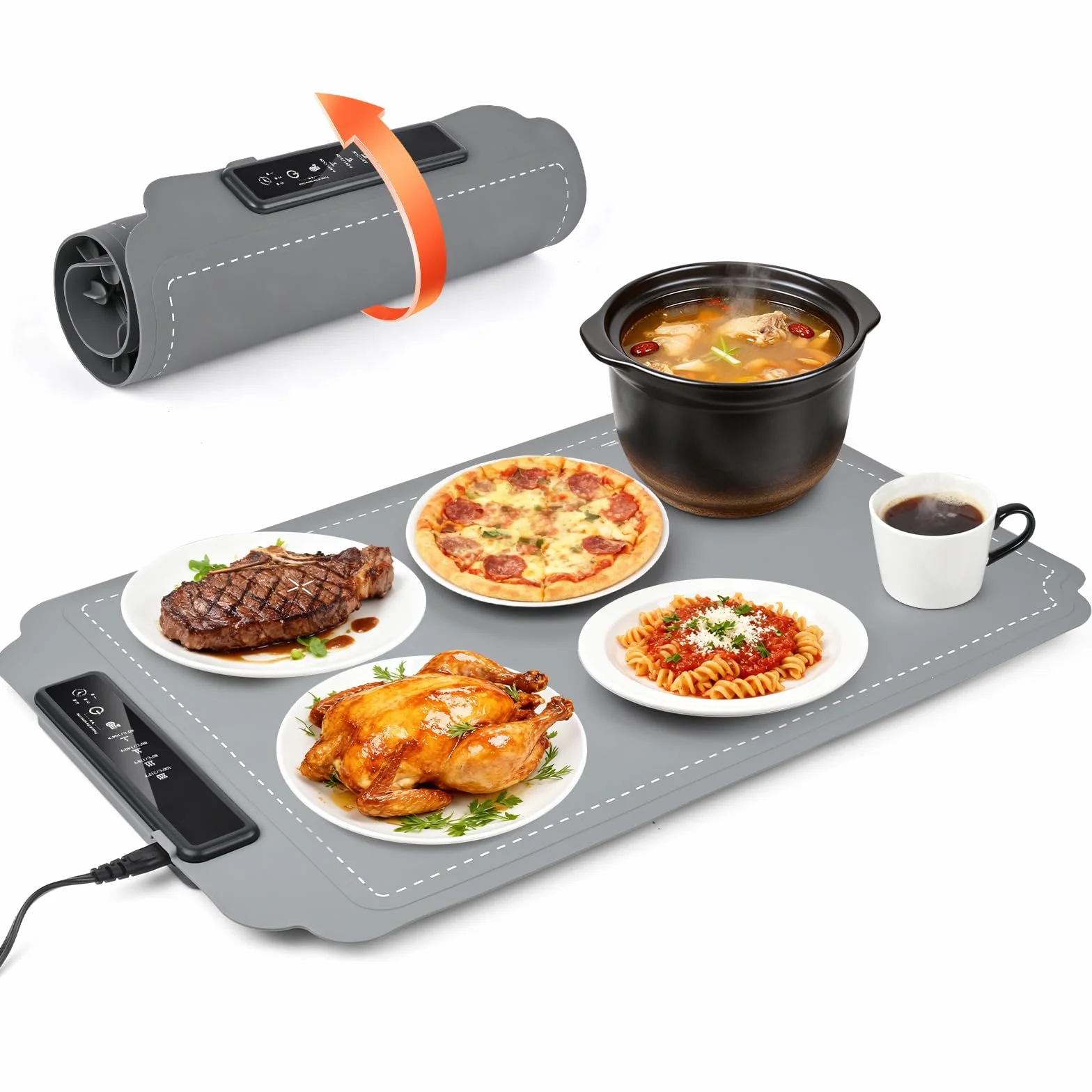 Bandeja Calefactora Eléctrica Portátil Silicona, Regulable 40-100°C y Temporizador 1-3-5h, Alfombra Calefactora para Fiestas