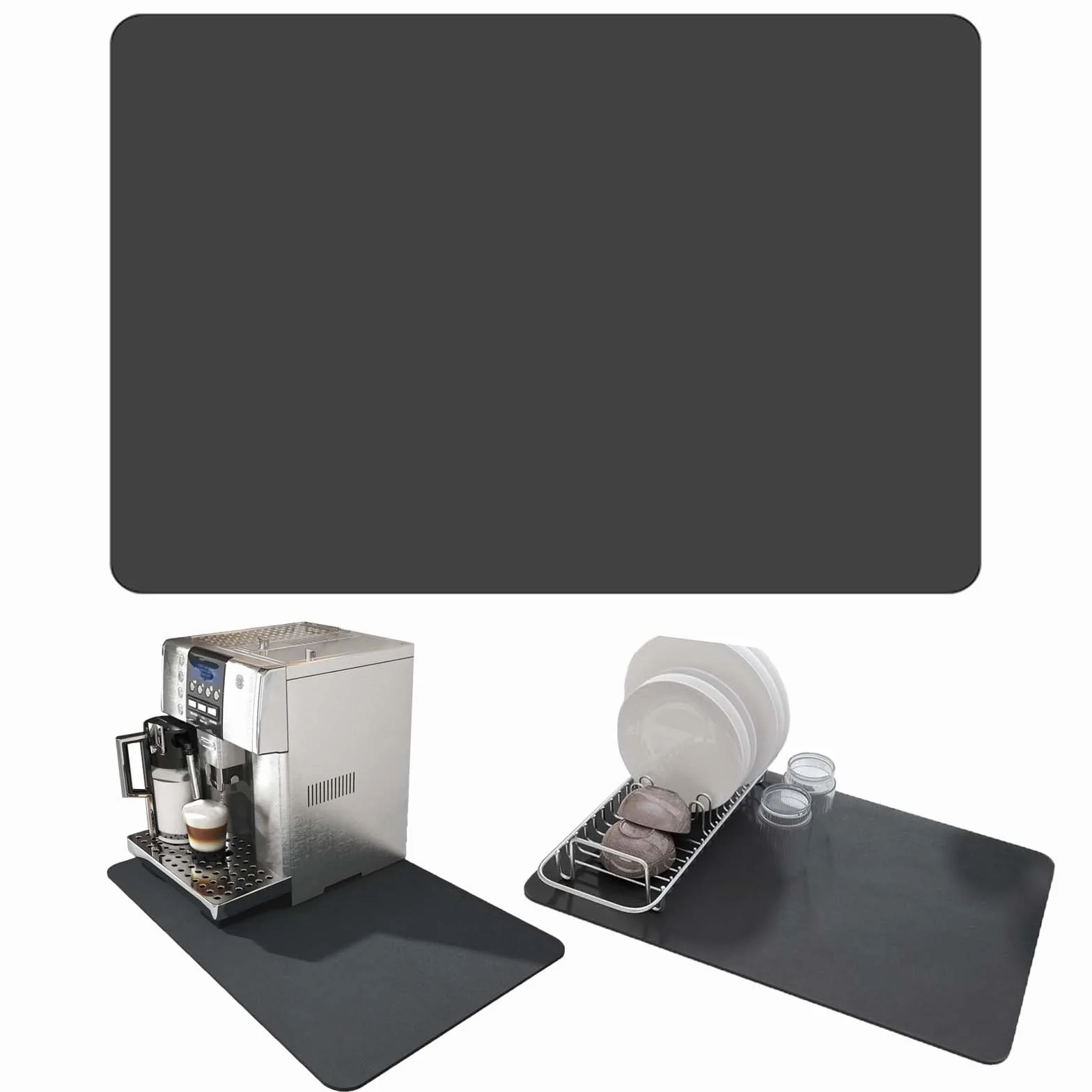 Alfombrilla Escurreplatos 50x40 cm Antideslizante Secado Rápido Plegable Gris Oscuro
