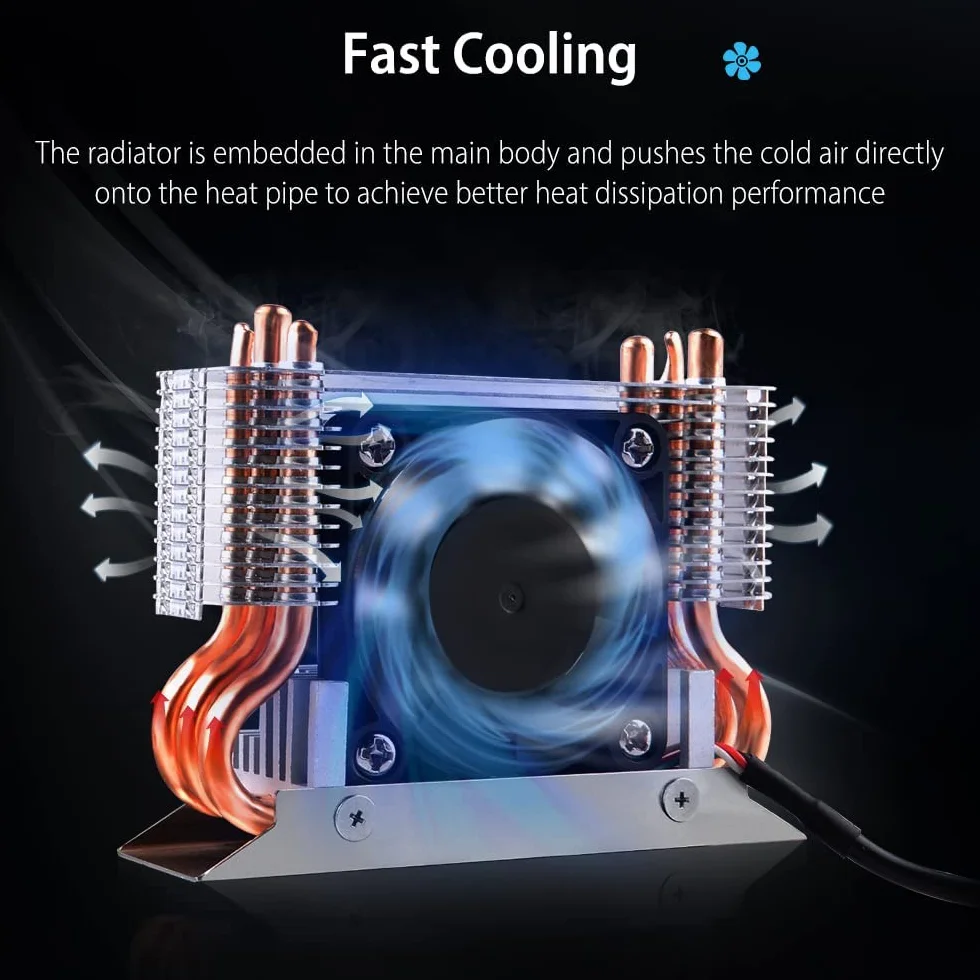 12V M.2 2280 SSD Disipador con 40mm PWM Ventilador, Tubo de Cobre y Thermal Pad, SSD Enfriador para M.2 2280 NVMe & SATA SSD Solo