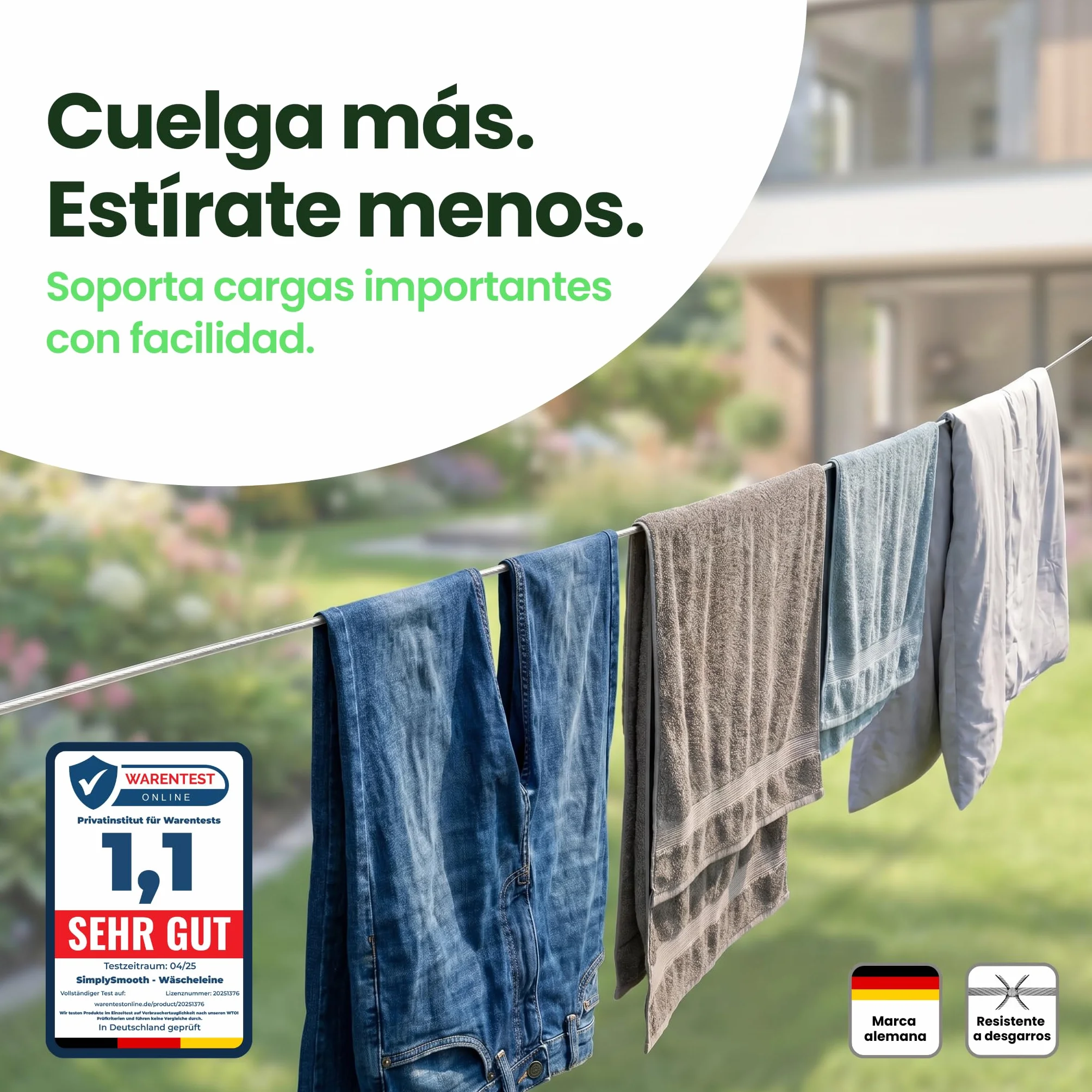 SimplySmooth Cuerda para Tender 50 m Extrafuerte Núcleo de Acero para Exterior