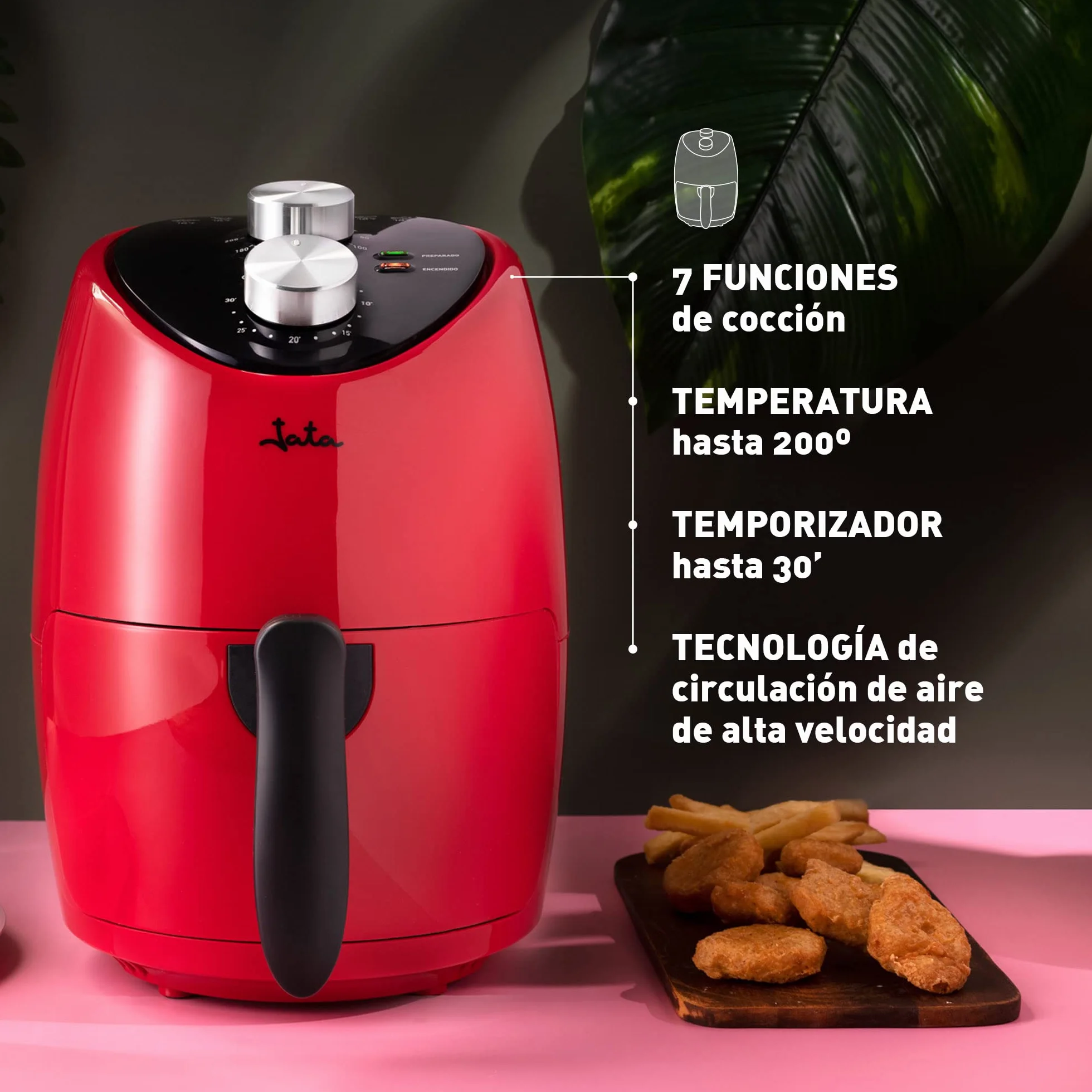 JATA JEFR1222 Freidora de Aire 2 L sin Aceite 200ºC Air Fryer Compacta