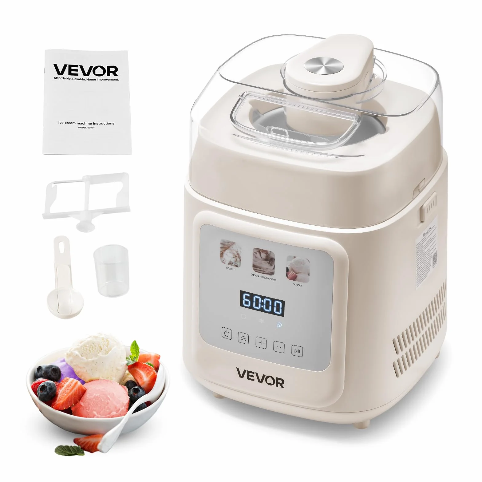 VEVOR Máquina para Hacer Helados 1 L con Compresor Incorporado Heladera Automática Vertical 4 Modos