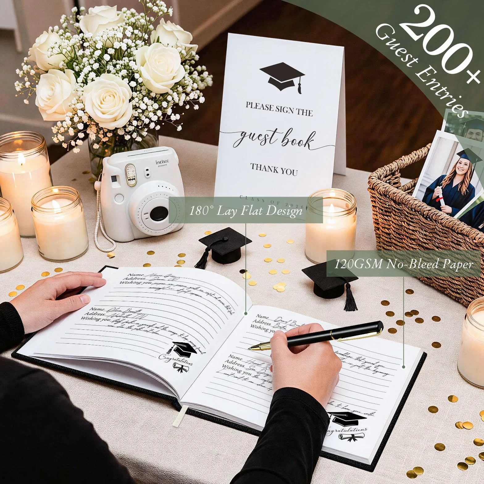 Lanpn Graduation Guest Book for Class of 2026, 140 Pages Black, with Pen Sign, University Remember
