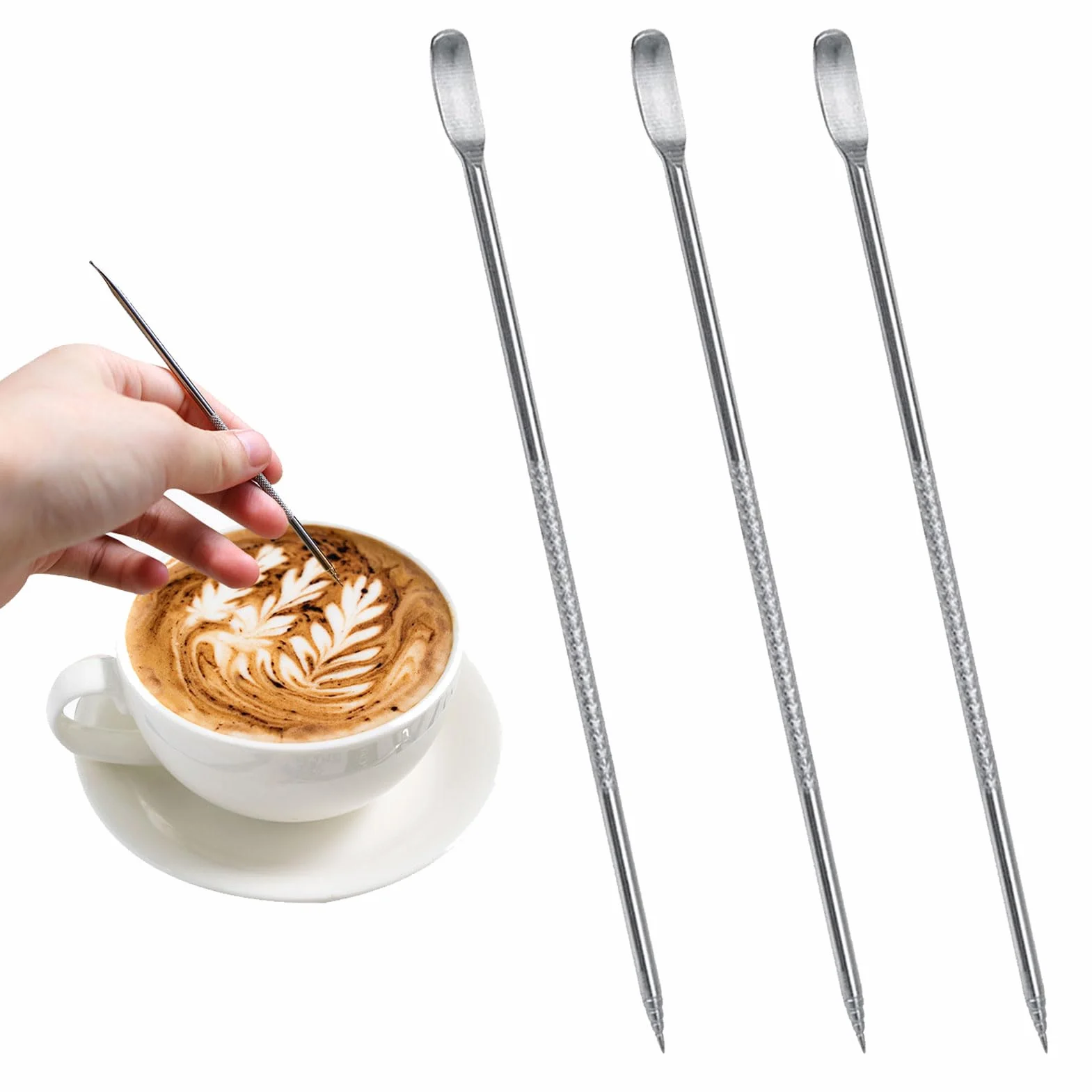 Latte Pen Art Café Spice Pen de acero inoxidable Coffee Fancy Stitch, bolígrafo para decorar capuchino