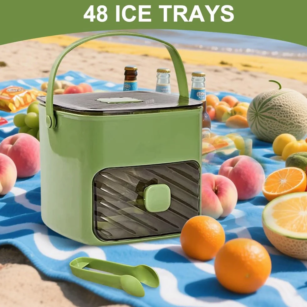 Máquina de cubitos de hielo 48 rejillas con tapa de presión y caja de almacenamiento, juego de moldes reutilizables con cajón