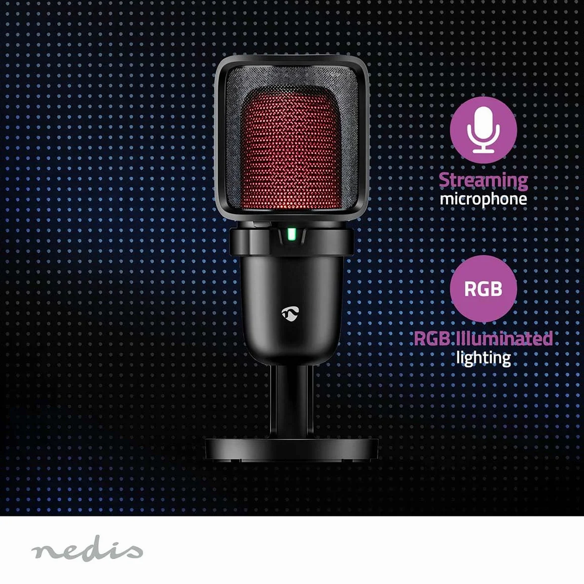 NEDIS Micrófono para Streaming y Gaming - Utilizado para: sobremesa/portátil - USB Type-A - Interruptor de Encendido/Apagado - Filtro Pop