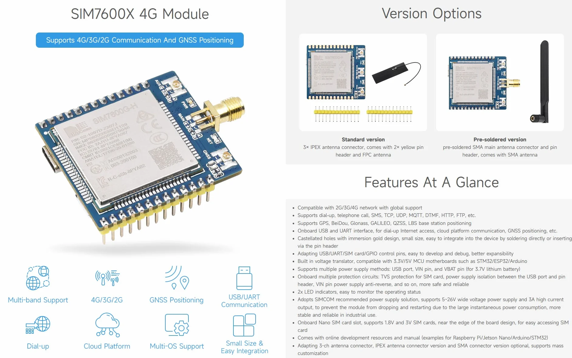 Waveshare SIM7600E-H 4G-Module, Used for Windows/Linux Dial-up Internet Access, Cloud Platform Communication, GNSS Locating, Compatible with Raspberry Pi/Jetson Nano/ESP32/STM32 Programming Platforms
