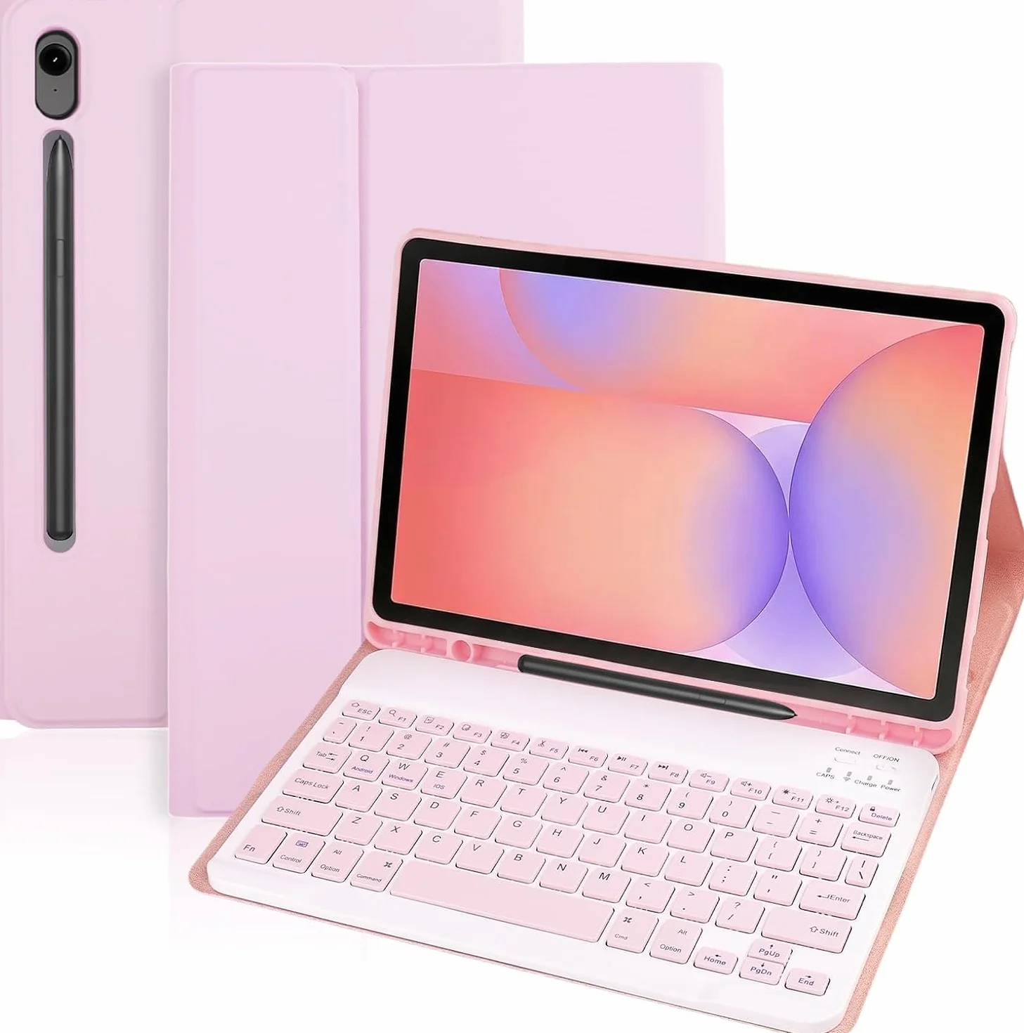 Funda con Teclado para Samsung Galaxy Tab S10 Lite 5G / S10 FE / S9 FE / S9 10.9" / 11" (2025/2023), Teclado Español Ñ Bluetooth Desmontable con Soporte Integrado para S-Pen, (Rosa)