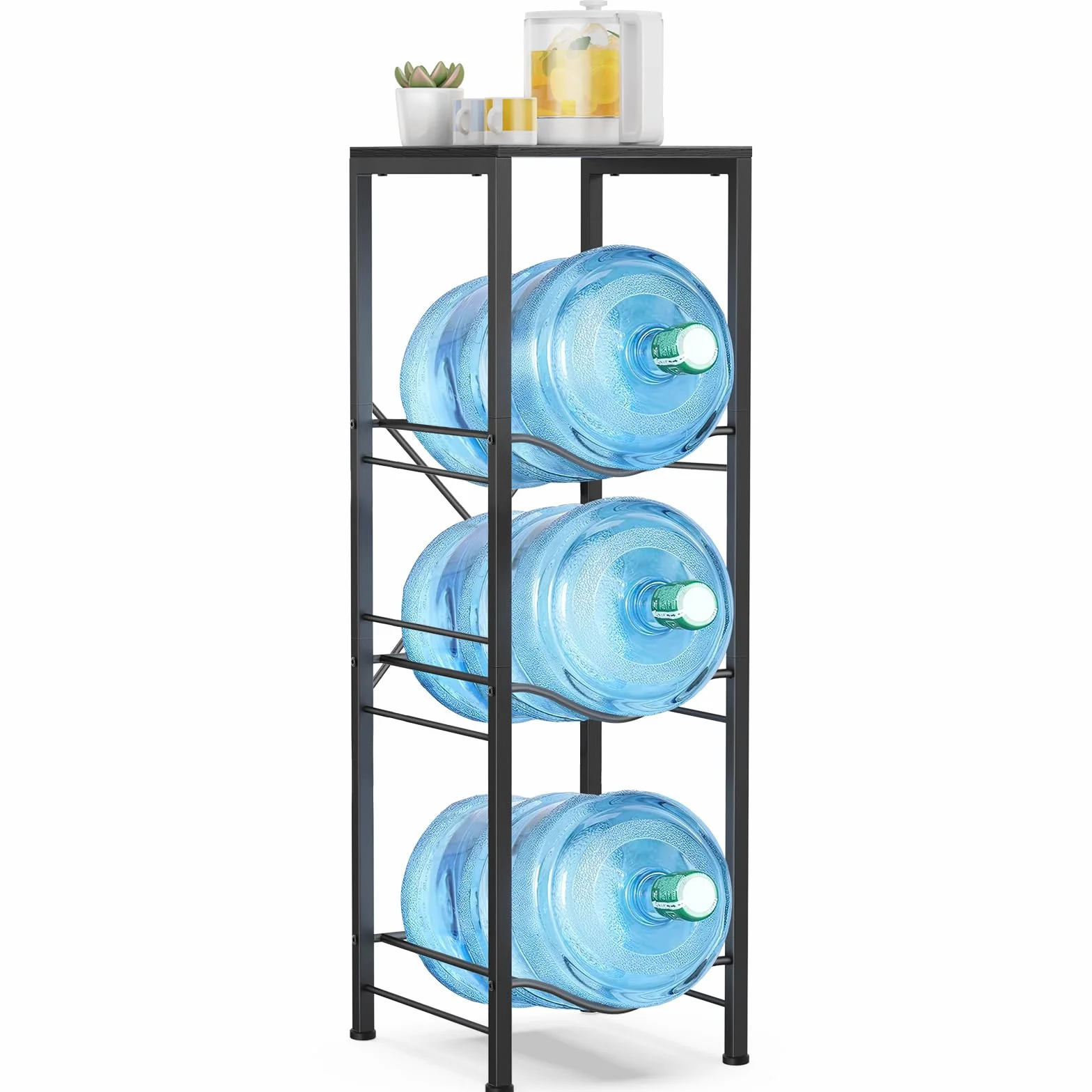 Soporte para Jarra de Agua de 3 Niveles y 5 Galones, Estante Desmontable Negro para Cocina