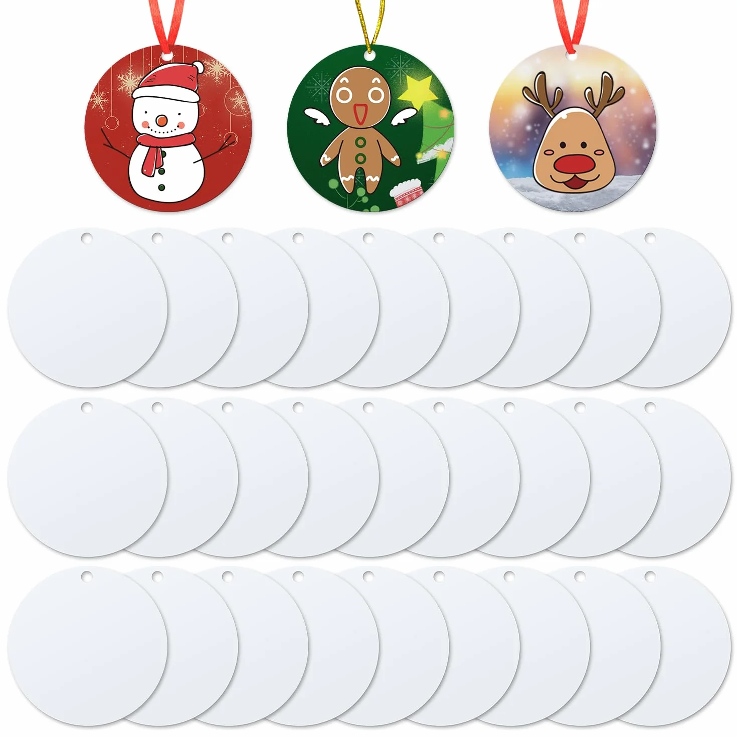 Sublimación Colgante 30 Piezas MDF Redondo 7,6cm Doble Cara Blanco