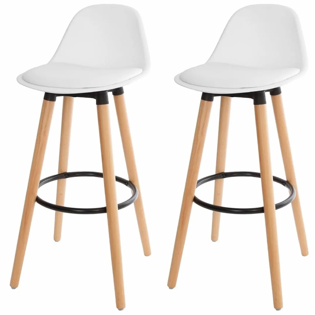 Acomoda Textil Juego de 2 Taburetes de Bar para Cocina, Silla Alta Acolchada con Respaldo y Reposapiés 40,5x38x91,5 cm Blanco