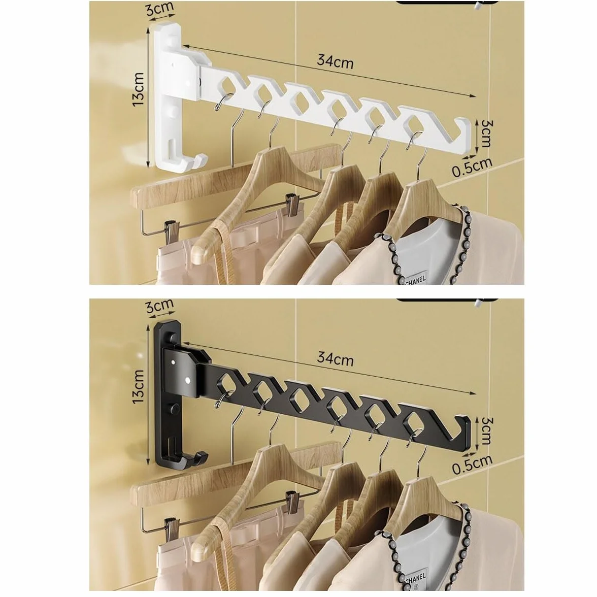 Percha Plegable de Aleación de Aluminio, Gancho de Pared para Ropa, Blanco