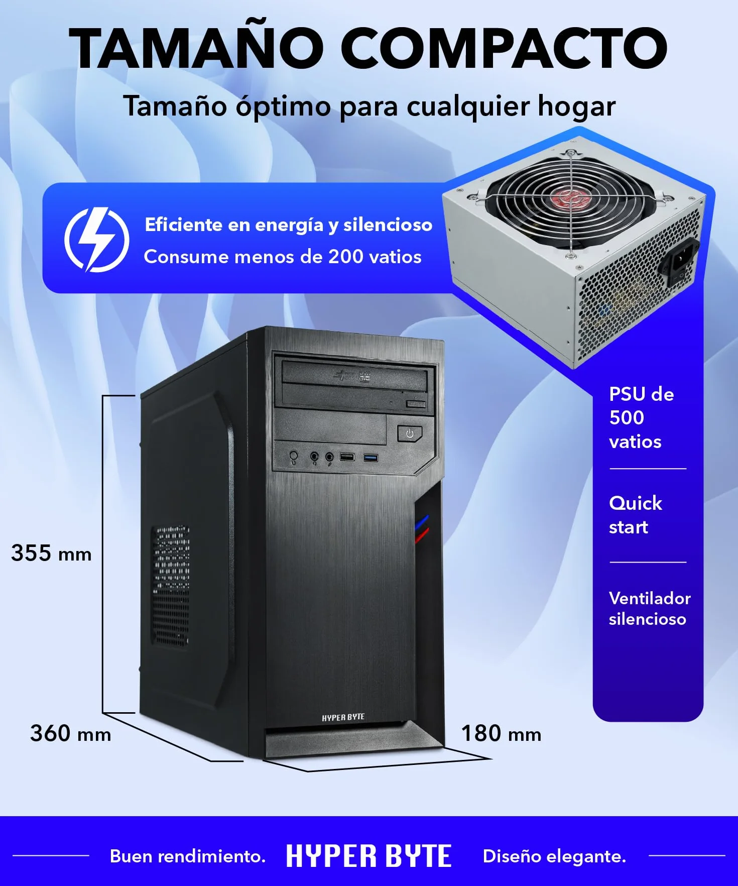 HYPER BYTE® Office PC - Ordenador con AMD Ryzen 3 a 4,0 GHz | 16 GB DDR4 de RAM | Disco Duro SSD de 1 TB | Win 11 Pro | WLAN | DVD+RW | USB 3.0 | Computer de Torre - High End
