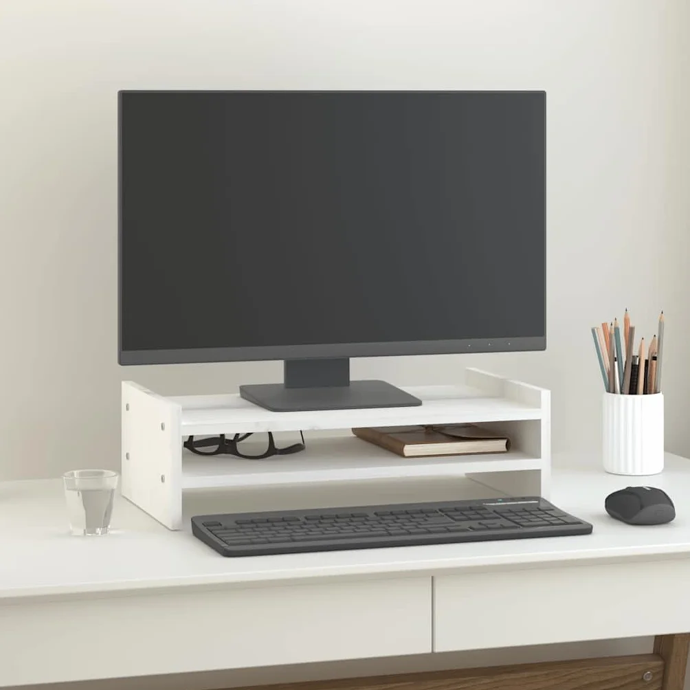 Soporte para monitor de madera maciza, 50 x 27 x 15 cm, para trabajo ergonómico, soporte estable para PC, portátil, portátil, escritorio de pie, altura ajustable, plegable