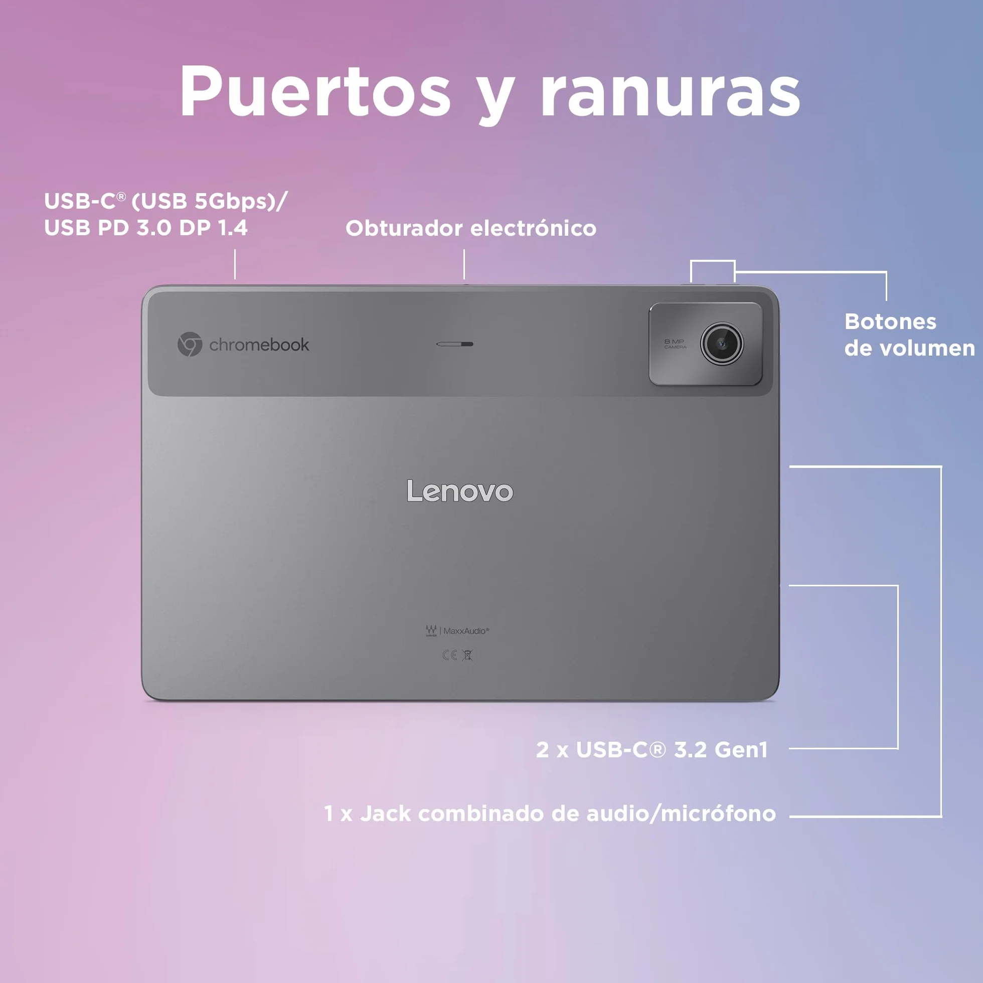 Lenovo Chromebook Duet 11 Gen 9-11" WUXGA Táctil + Lápiz Incluido (MediaTek Kompanio 838, 8GB RAM, 128GB Emmc, ChromeOS) Gris QWERTY + 3 Meses Google AI Pro con Gemini Pro y 5TB