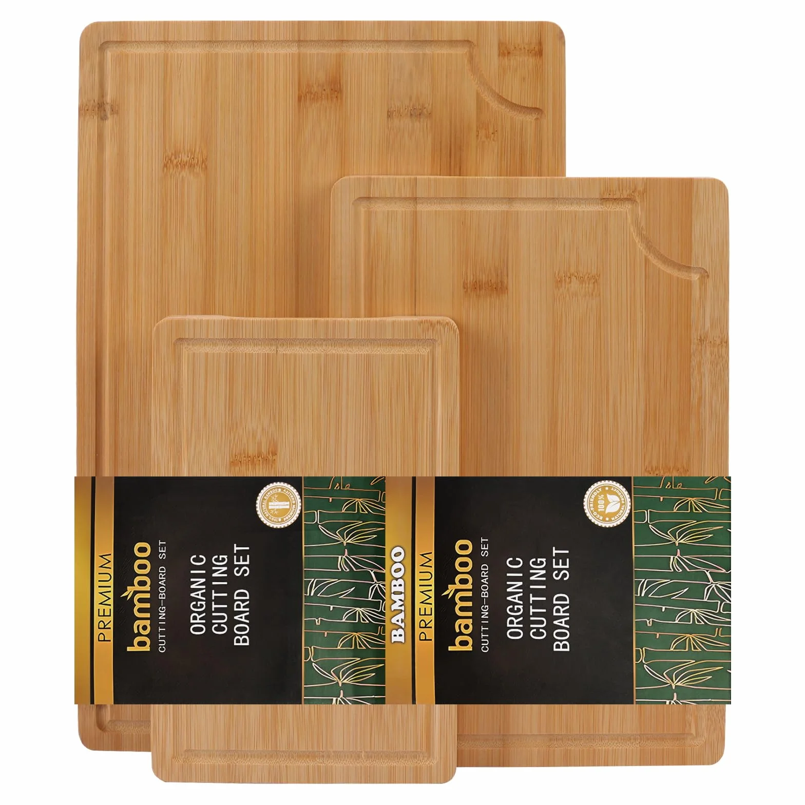 Juego de 3 Tablas de Cortar de Bambú para Carne, Jamón, Pan y Quesos