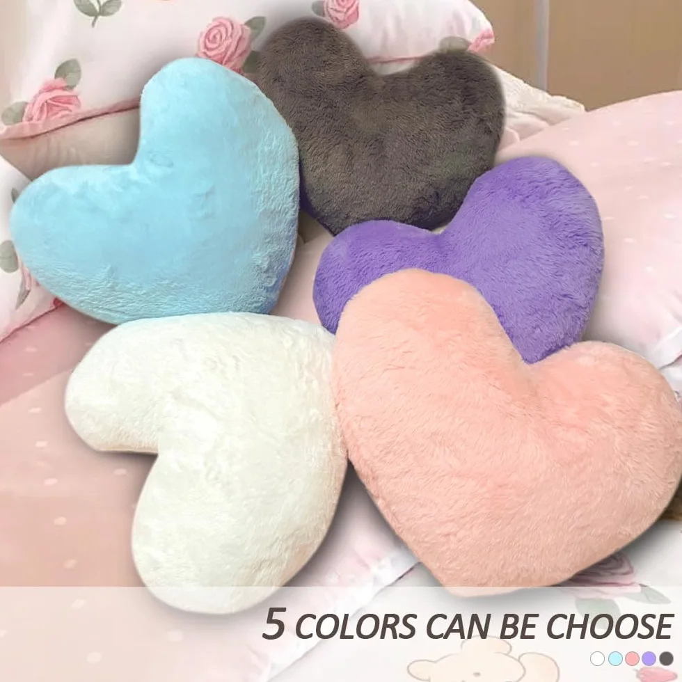 Cojín de Peluche en Forma de Corazón, Decorativo de Sofá (Rosa)