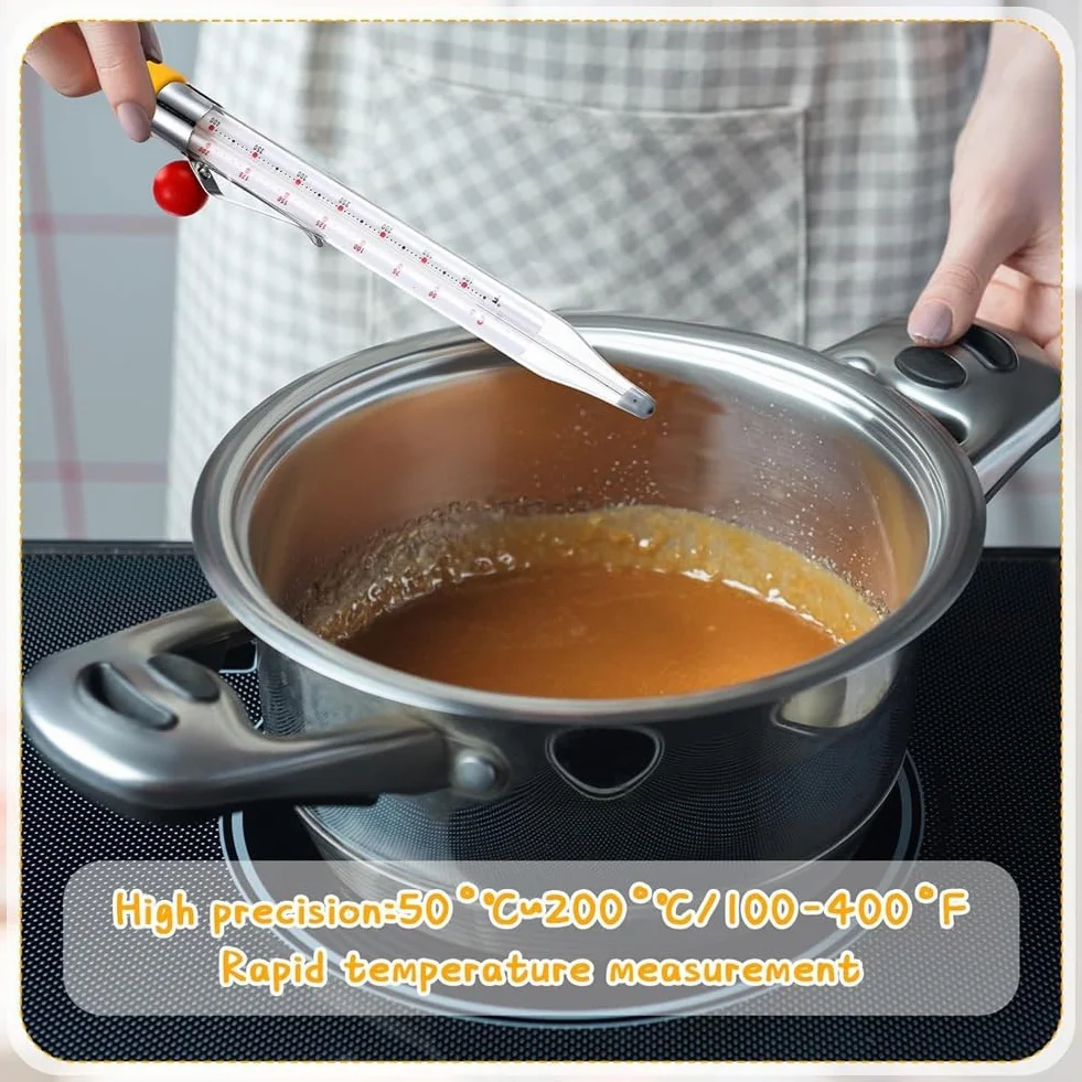 Termómetros de caramelo con clip para olla 20,3 cm, termómetro de aceite de lectura instantánea, termómetro de alimentos