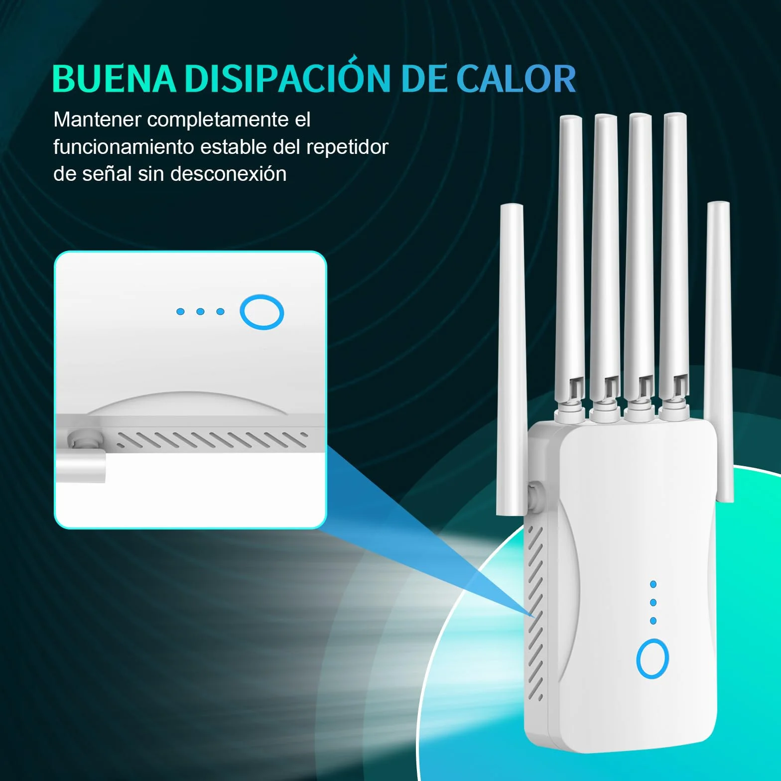 Repetidor WiFi Potente con 6 Antenas, Amplificador Señal WiFi Largo Alcance, Extensor WiFi Soporta 64 Dispositivos, Modos (Repetidor, Ap), Cobertura hasta 300 m², para Casa y Oficina