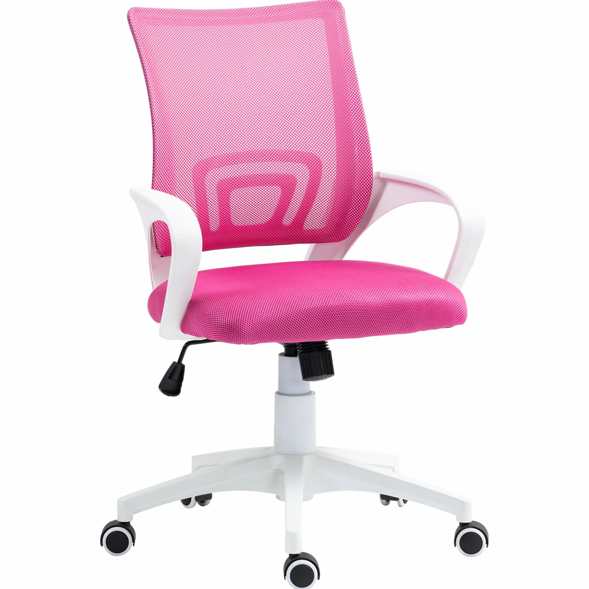 HOMCOM Silla de Oficina de Malla Giratoria Altura Ajustable Basculante Soporte Lumbar Reposabrazos Carga 120 kg Rosa
