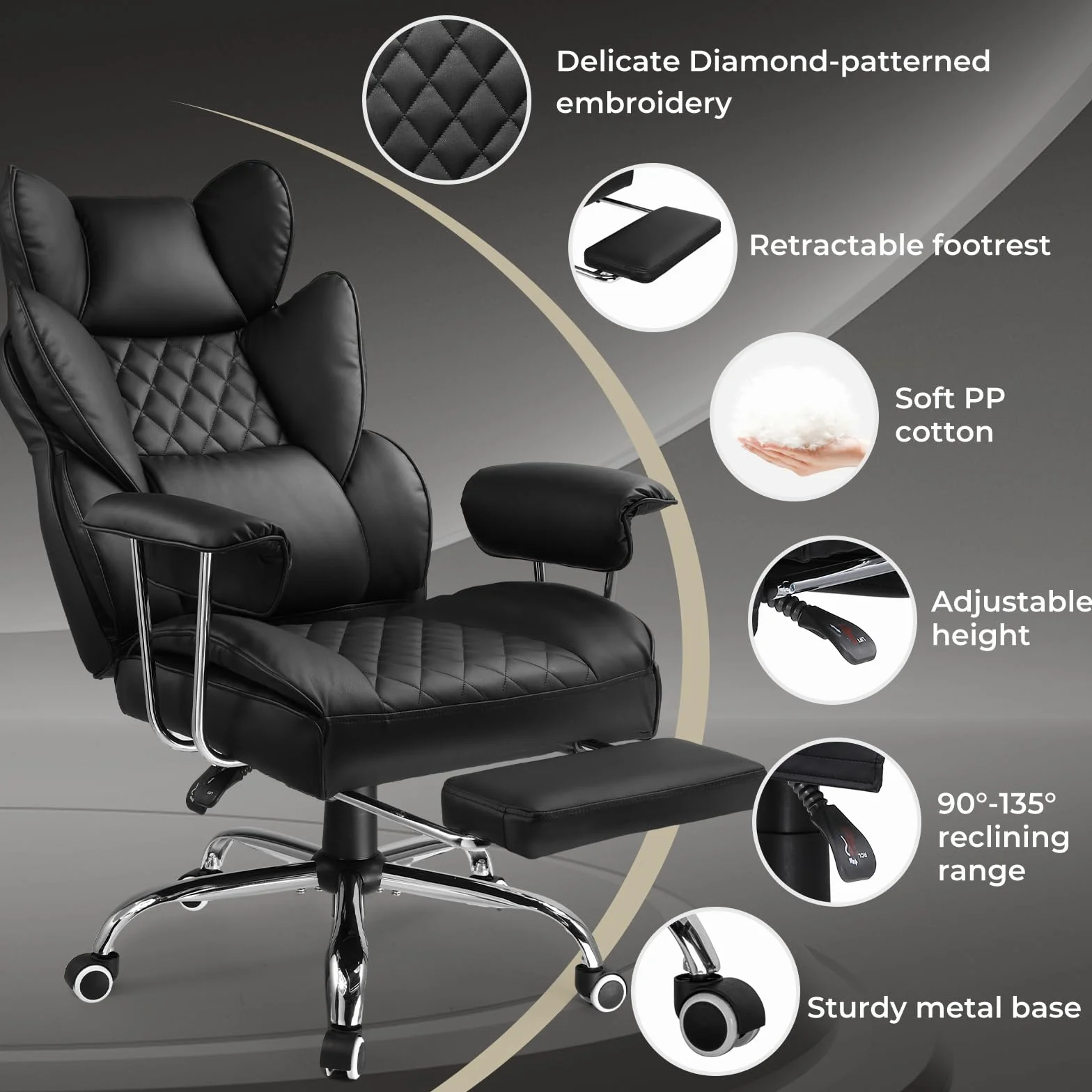 GTPLAYER Silla Gaming Ergonómica Reclinable con Reposapiés, Altura Regulable, Negro