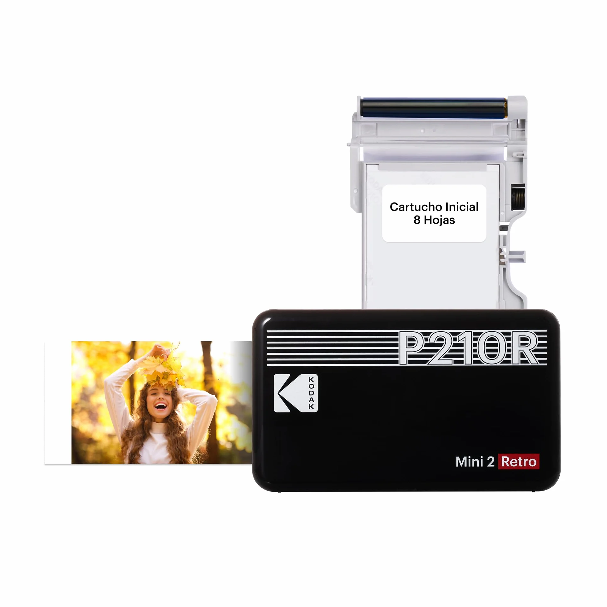 Kodak Mini 2 Retro 4Pass, Impresora Fotográfica + 8 Hojas, Fotos Instantáneas Tamaño 54X86mm, Conexión Inalámbrica Bluetooth - Negro