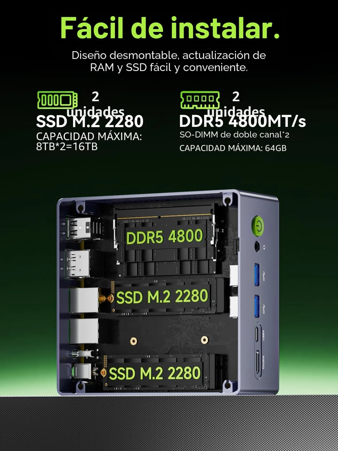 GMKtec (Garantie de 3 ANS) Mini-PC de jeu Dual 2.5G LAN, M7 Ultra Ryzen 7 Pro 6850U, 32Go RAM DDR5 4800 MHz + SSD PCIe 1To Oculink Mini Computer USB4/Wi-Fi 6E/Bluetooth 5.2/HDMI 2.1/USB-C/