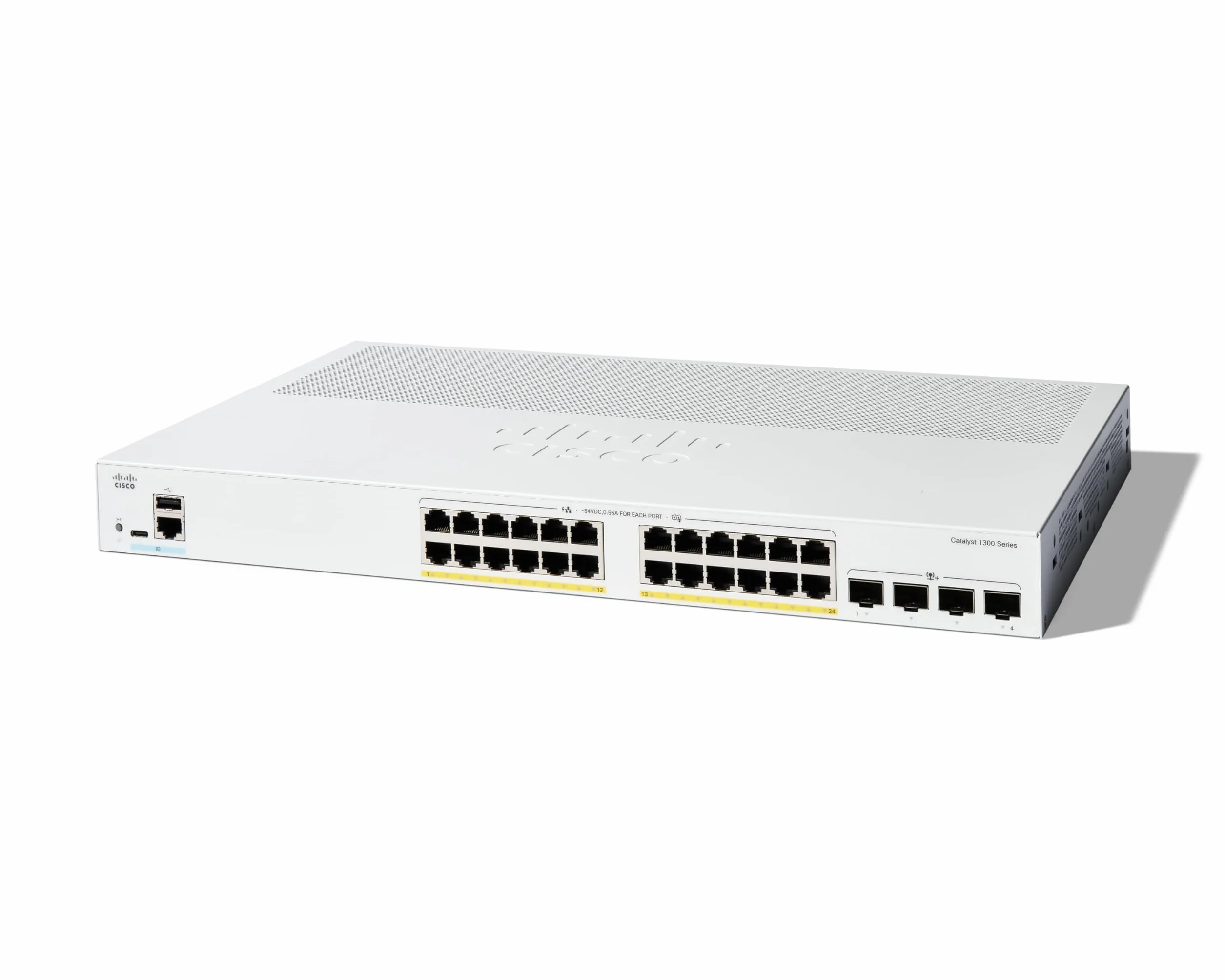 Cisco Switch gestionado Catalyst 1300-24P-4X, GE de 24 Puertos, PoE, SFP+ GE 4x10, protección Limitada de por Vida (C1300-24P-4X)