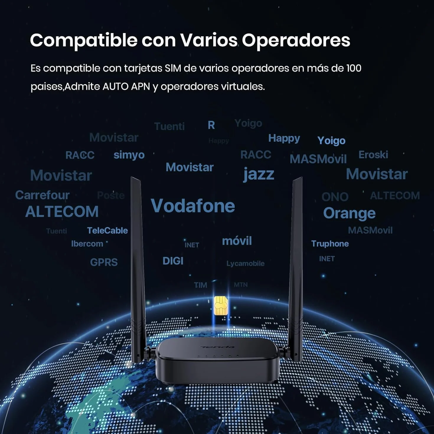 Tenda 4G03 Pro - Router 4G SIM, Wireless LTE CAT4, Router 4G con Tarjeta SIM Velocidad hasta 300Mbps, Plug&Play, LAN/WAN Ethernet Port, Charge with Powe Bank, Compatible con múltiples operadores